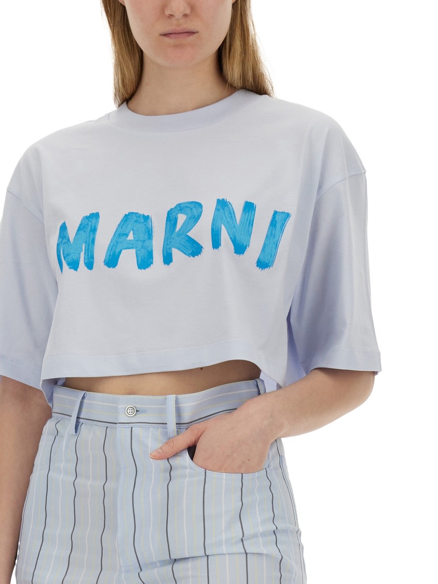 Shop Marni Logo Print T-shirt In Baby Blue