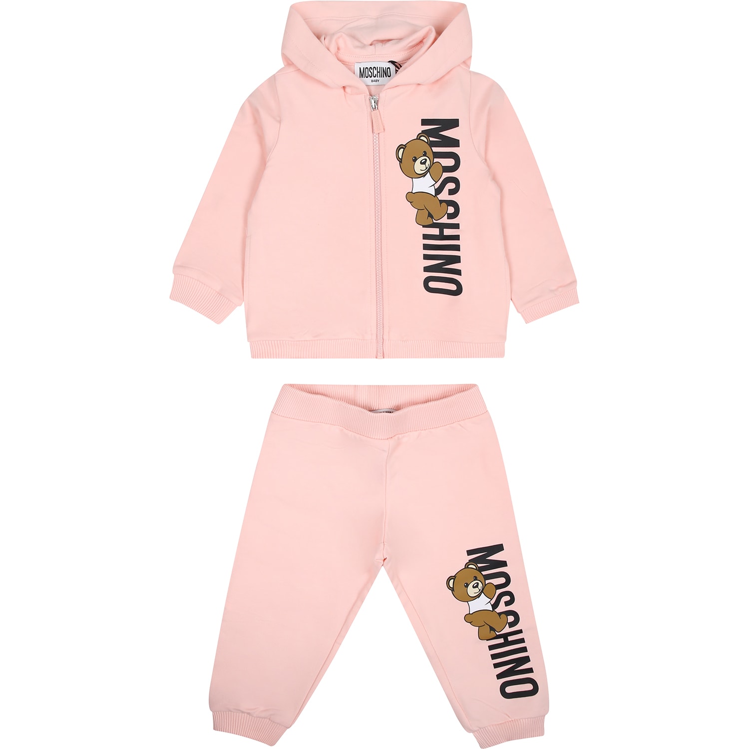 Moschino Pink Set For Baby Girl With Teddy Bear And Logo