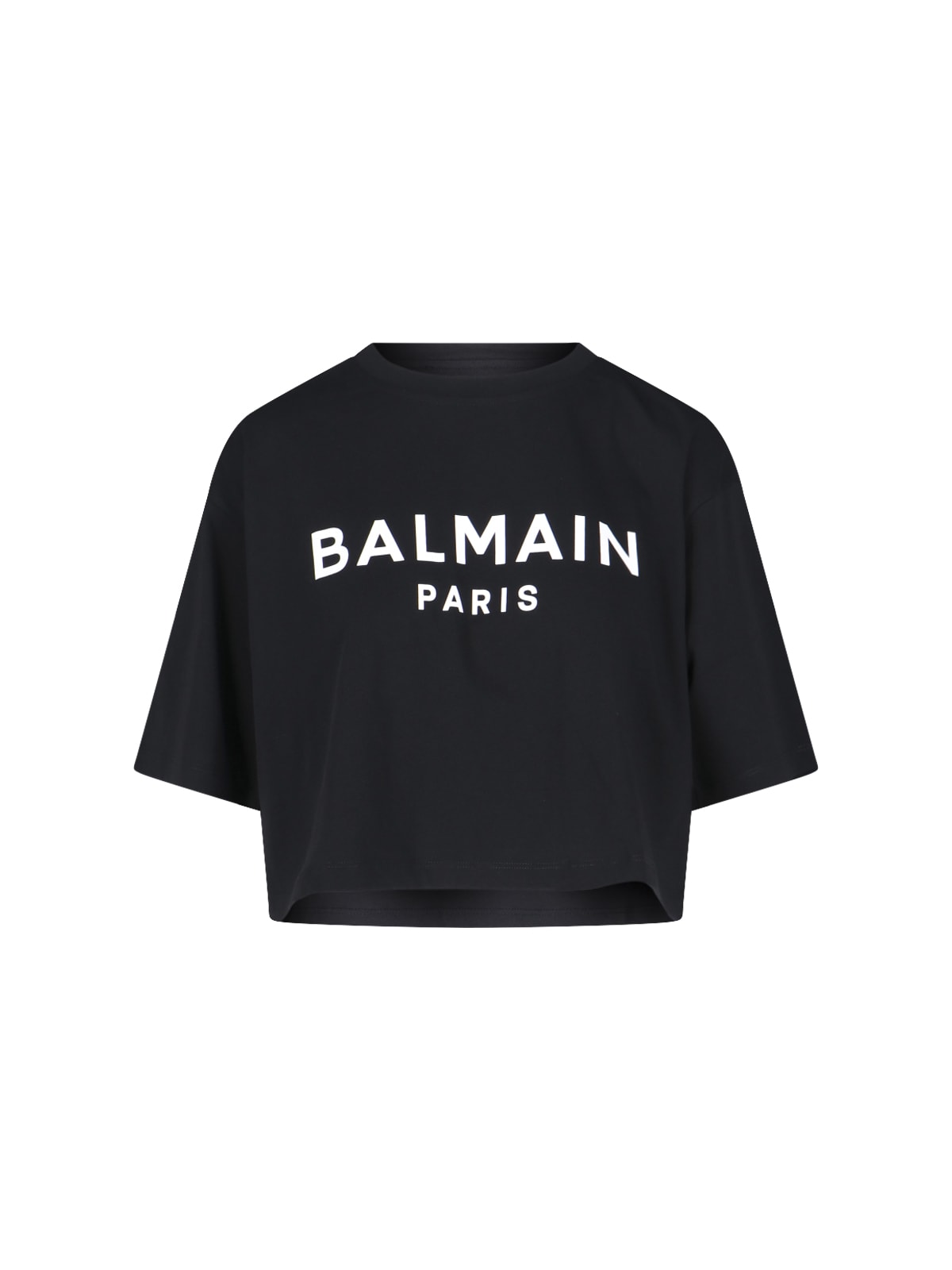 Shop Balmain Logo Crop T-shirt In Noir/blanc