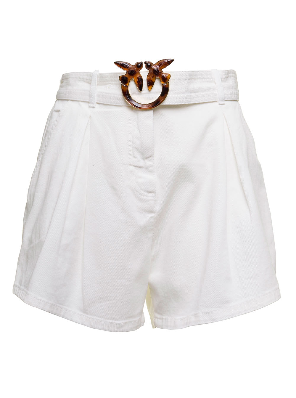 Pinko Womans White Denim Shorts With Belt