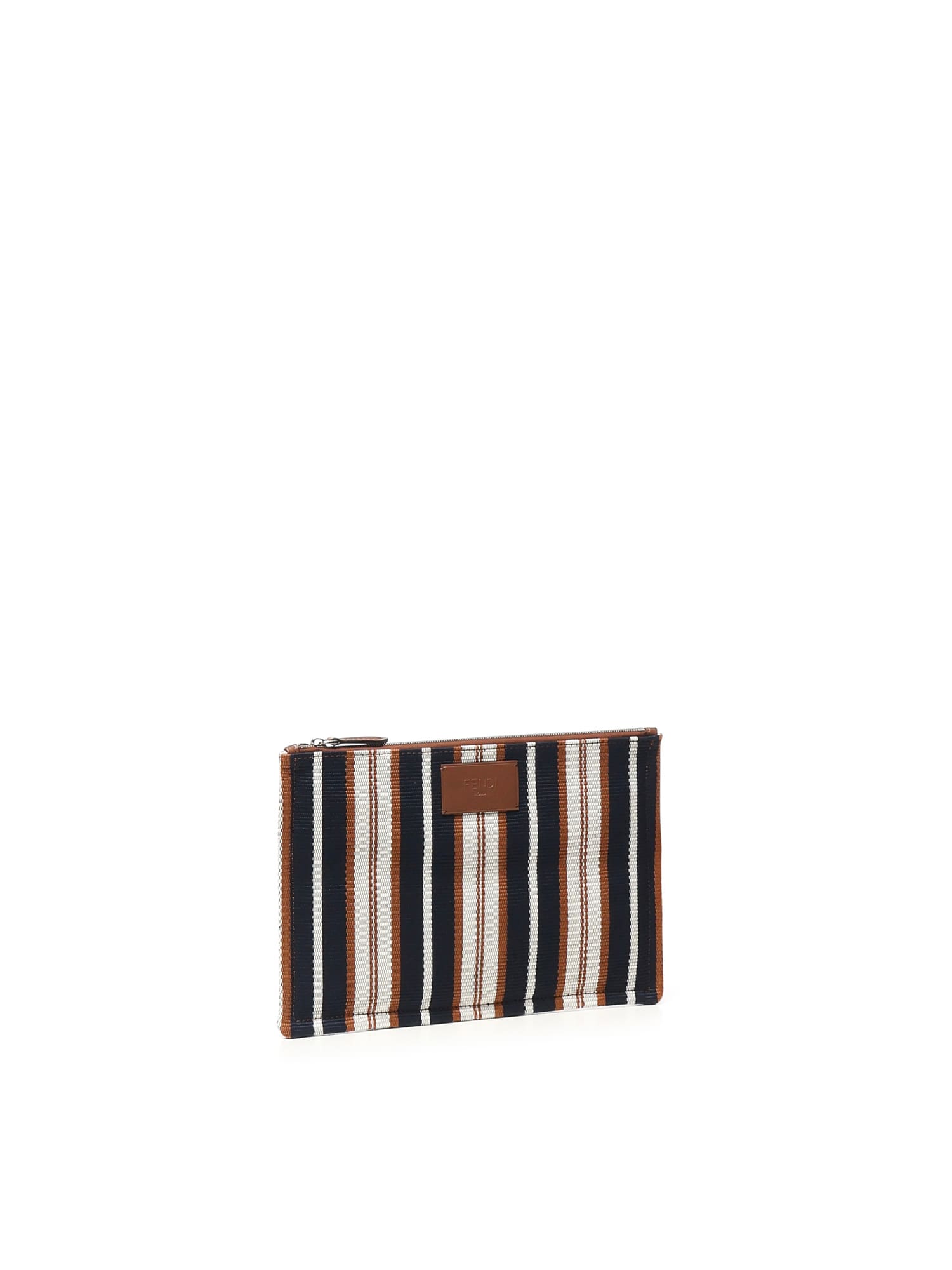 Fendi Signature Striped Medium Flat Clutch In Red