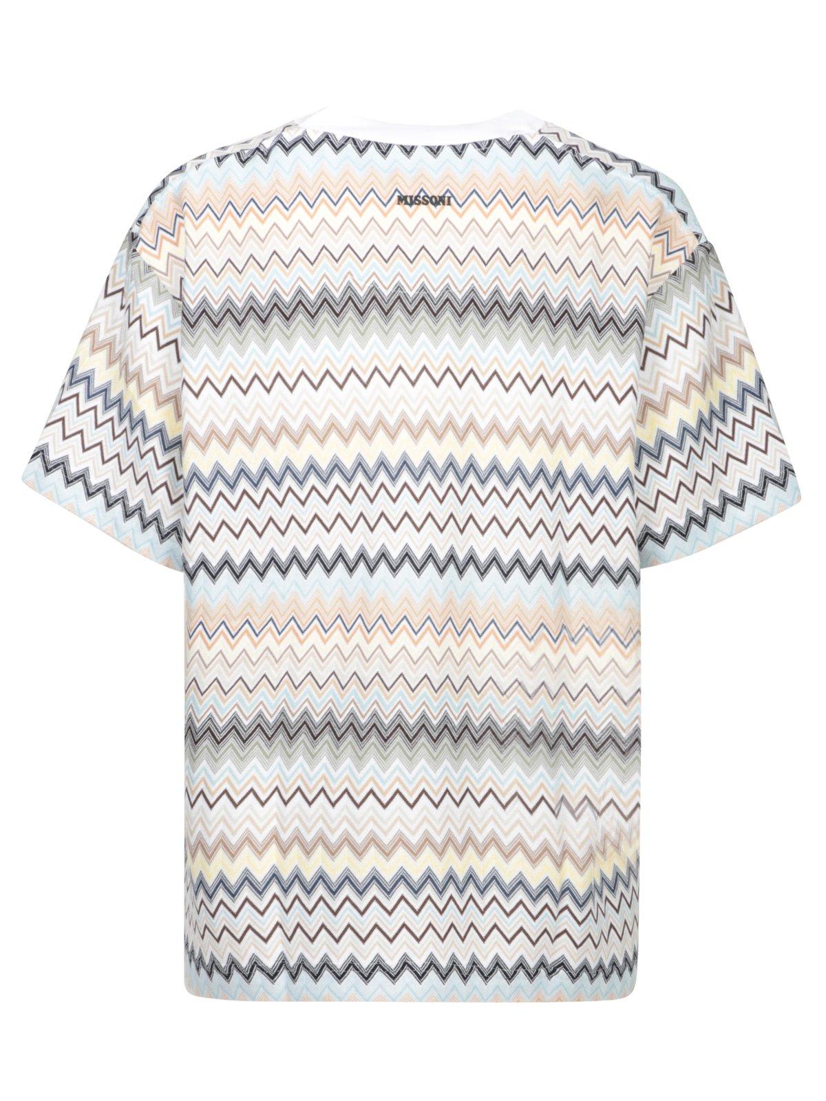 Shop Missoni Zigzag Crewneck Knitted T-shirt In Brown