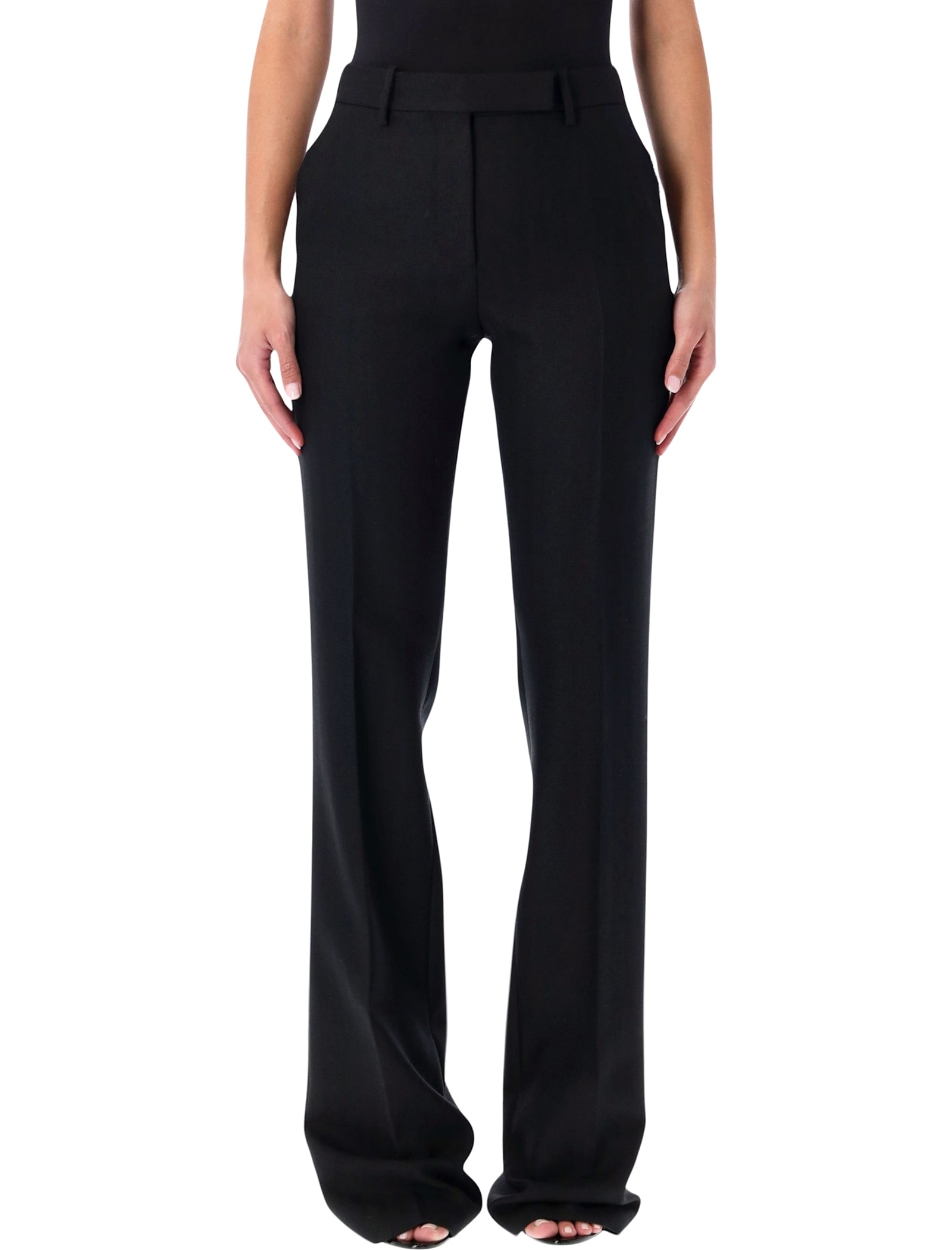 Tom Ford Black Tailored Straight-leg Trousers In Herringbone Wool