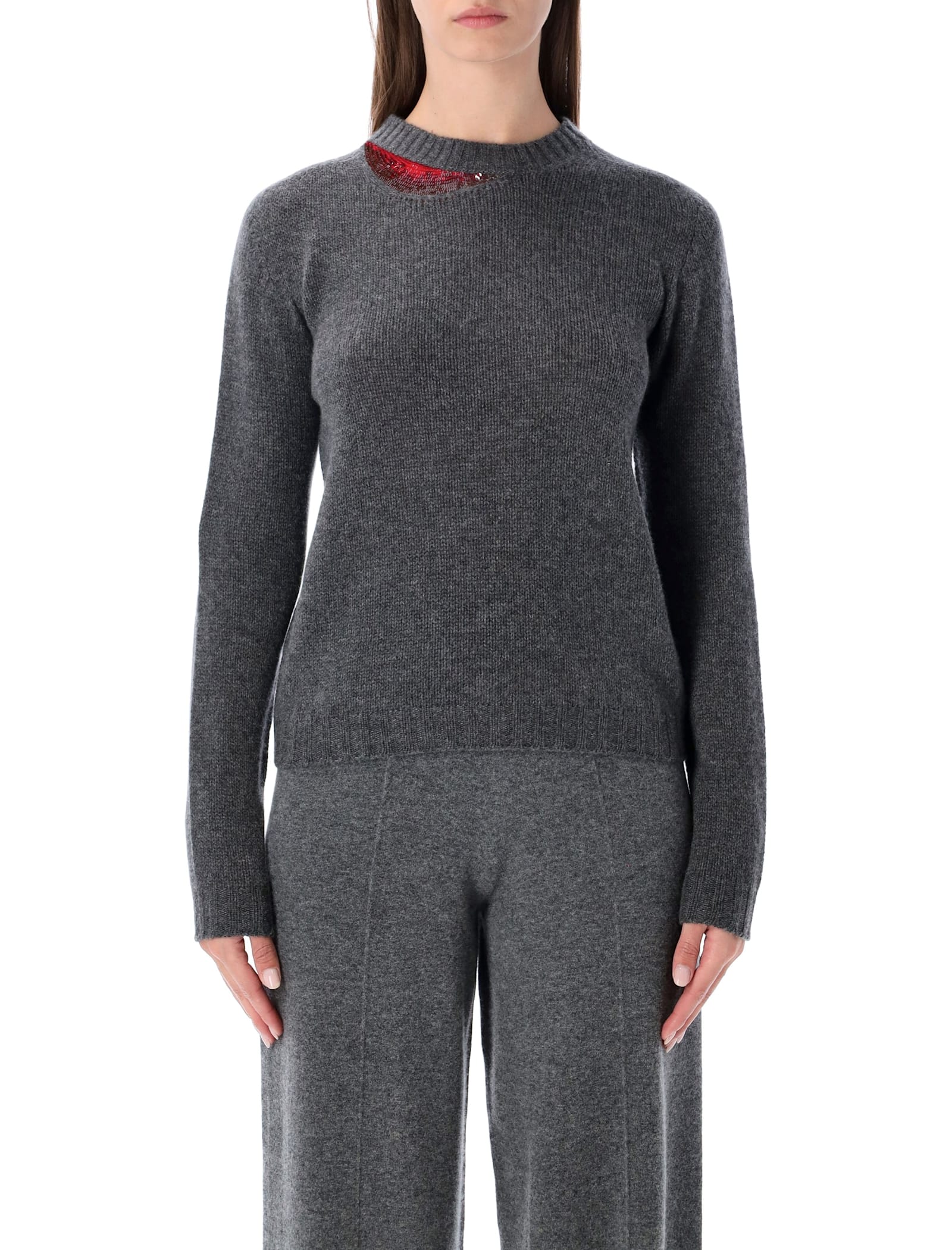 Fabiana Filippi Cashmere Sweater With Sequin Collar In Gray