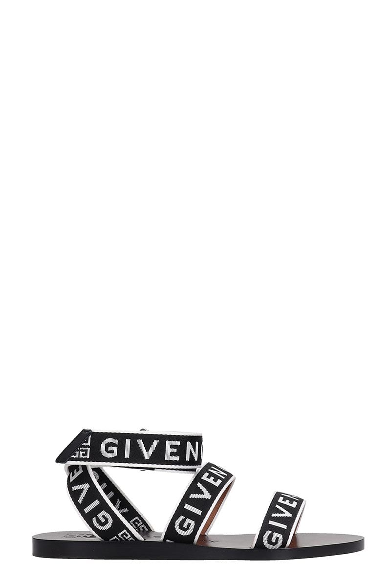 GIVENCHY STRAP SANDAL FLATS IN BLACK LEATHER AND FABRIC,11332600