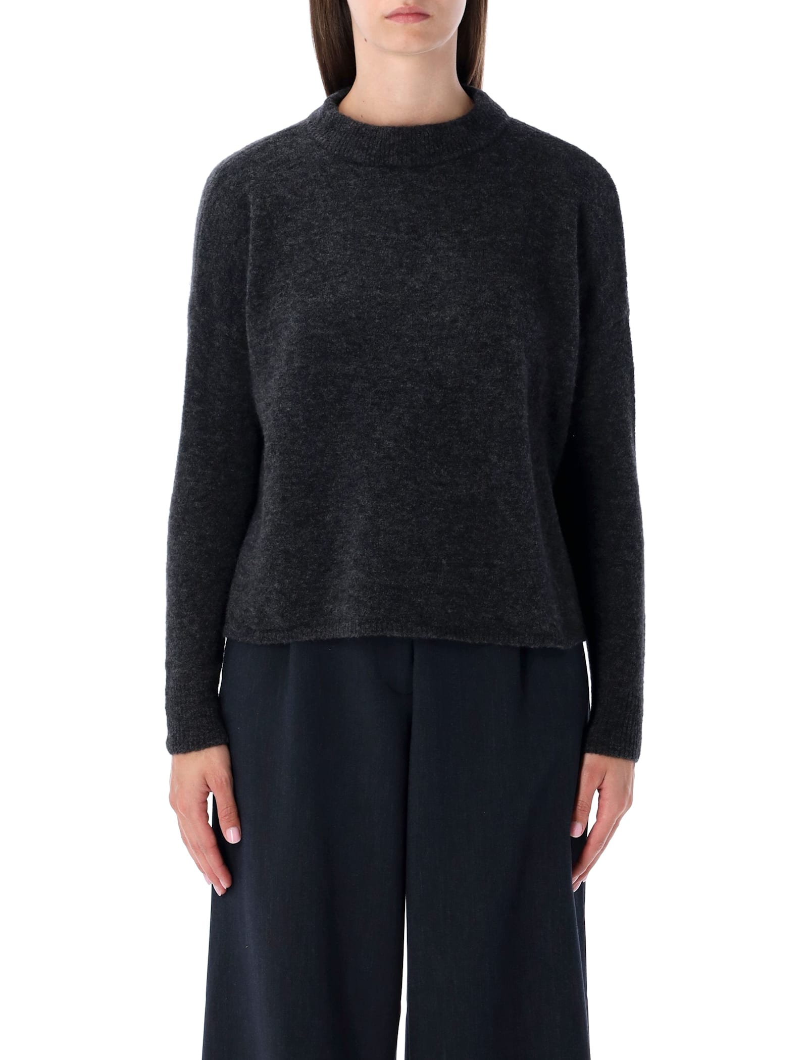 Sessun Charcoal Wool Knit Sweater With Relaxed Fit In Black