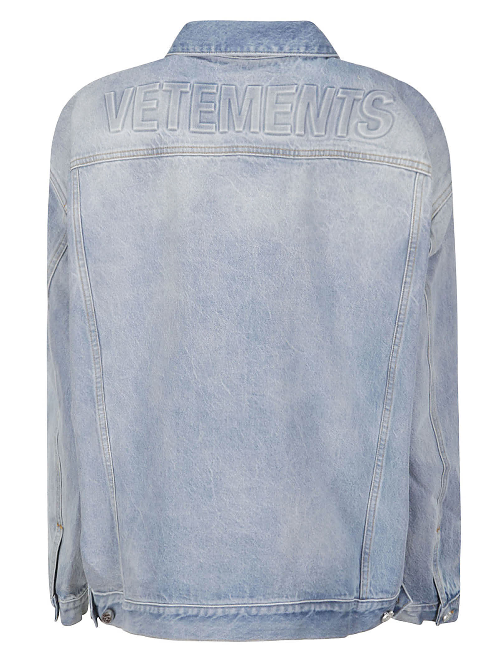 Shop Vetements Logo Denim Jacket In Blue