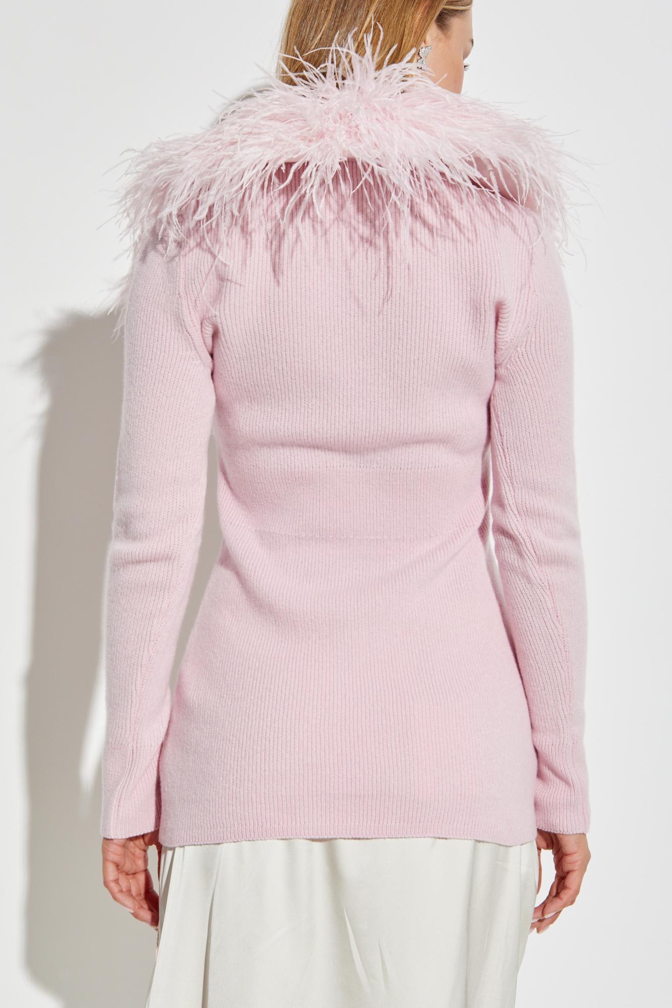Blumarine Cardigan With Ostrich Feathers In Pink
