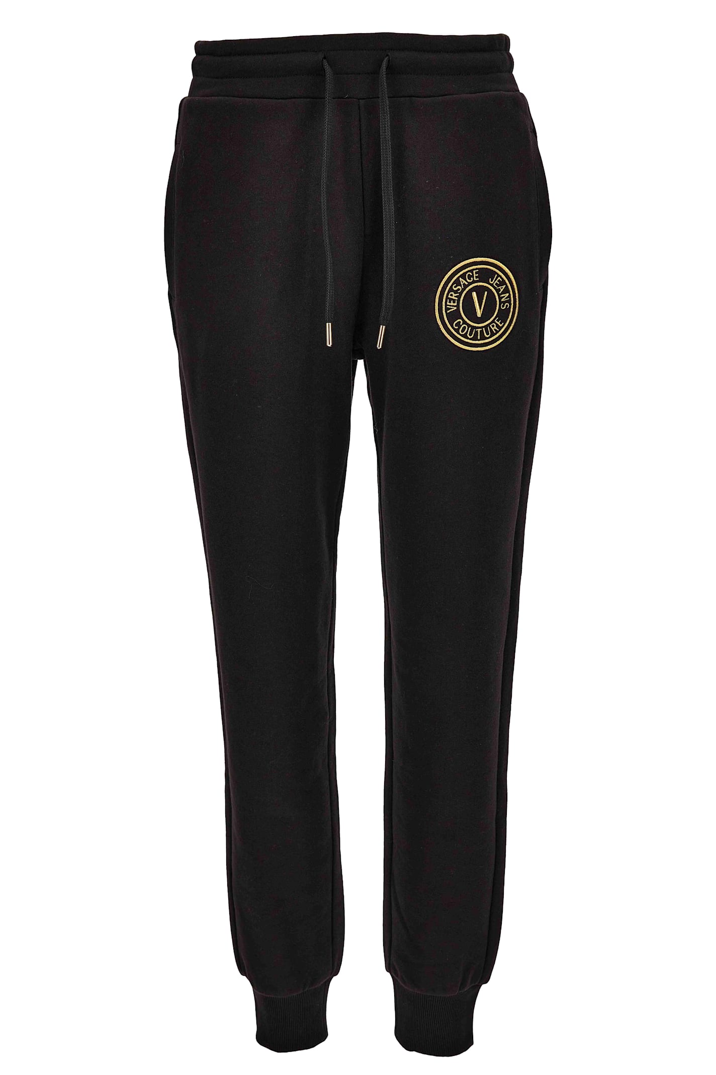 Versace Jeans Couture Logo-plaque Drawstring Trousers In Black