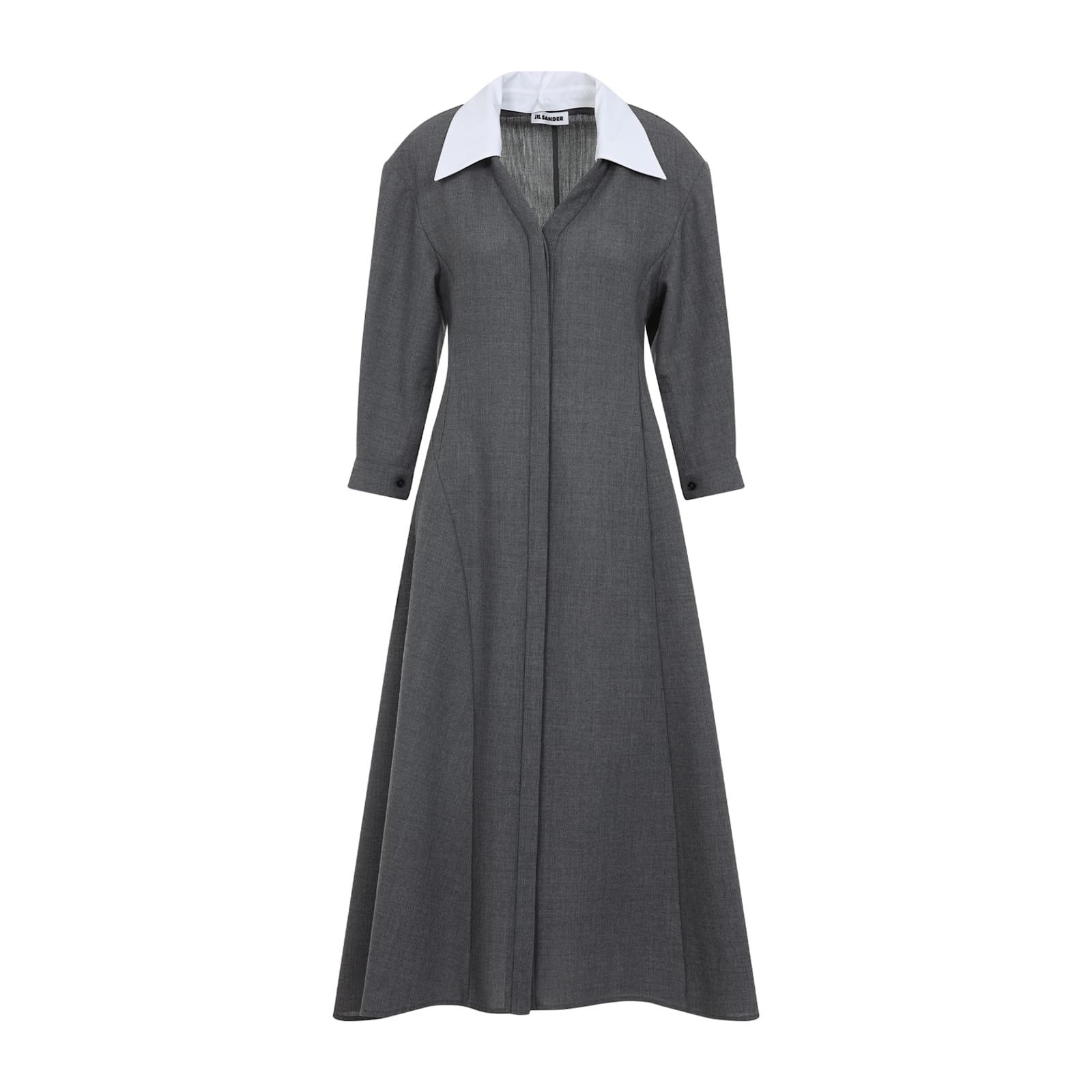 Jil Sander Mid-length Wool Dress With Contrasting Collar In Gray