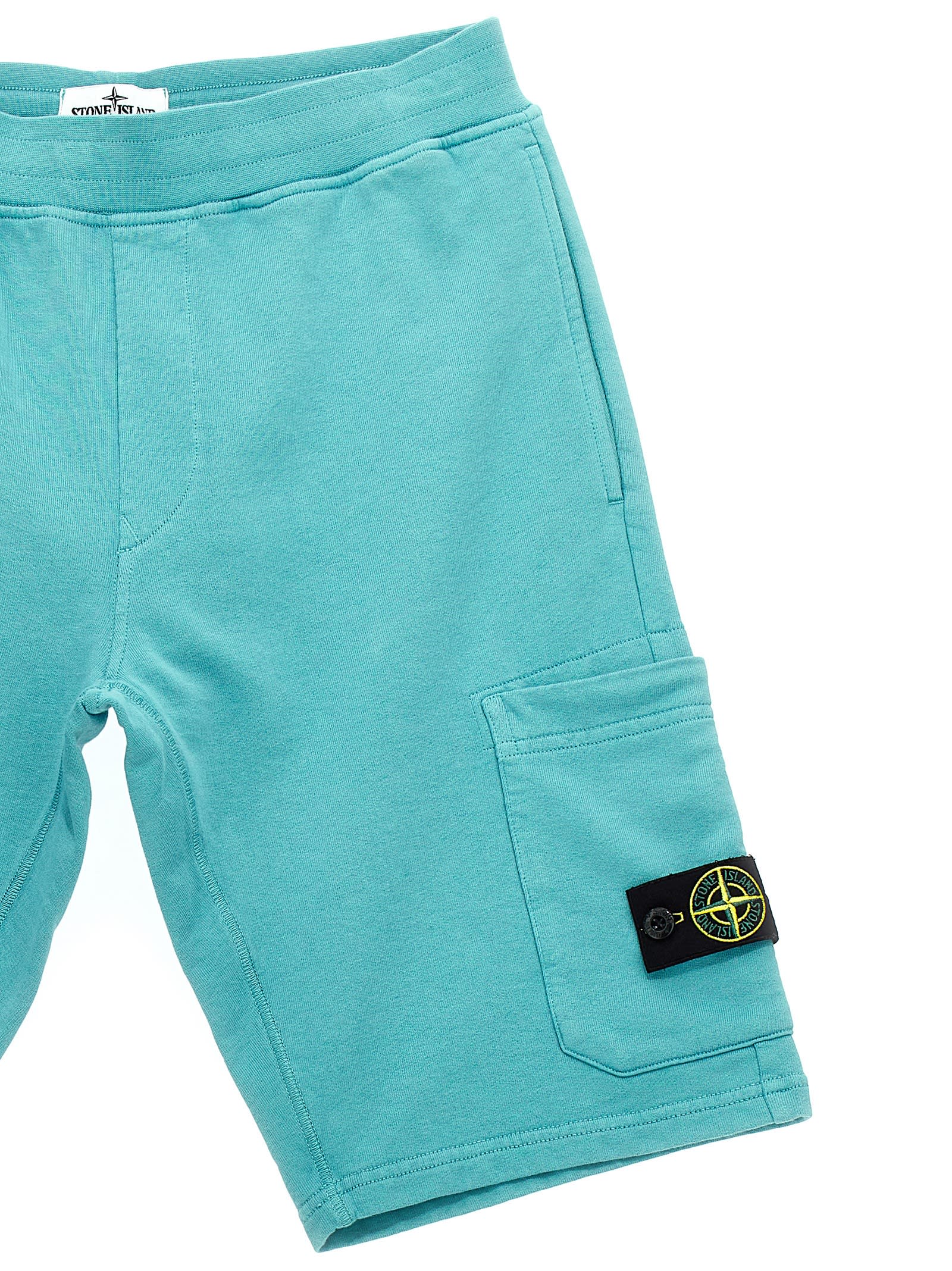 Stone Island Cargo Badge Logo Bermuda Shorts In Light Blue