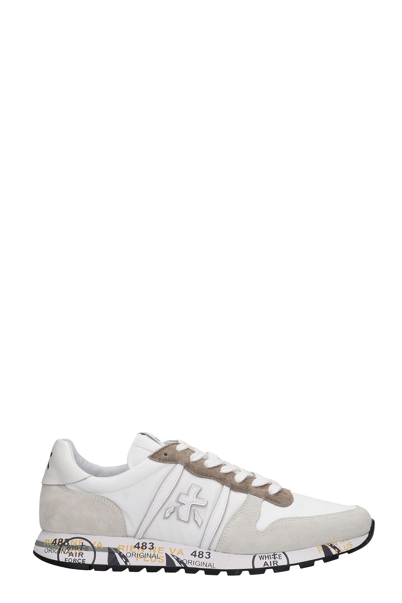 Premiata Eric Sneakers In White Suede And Fabric