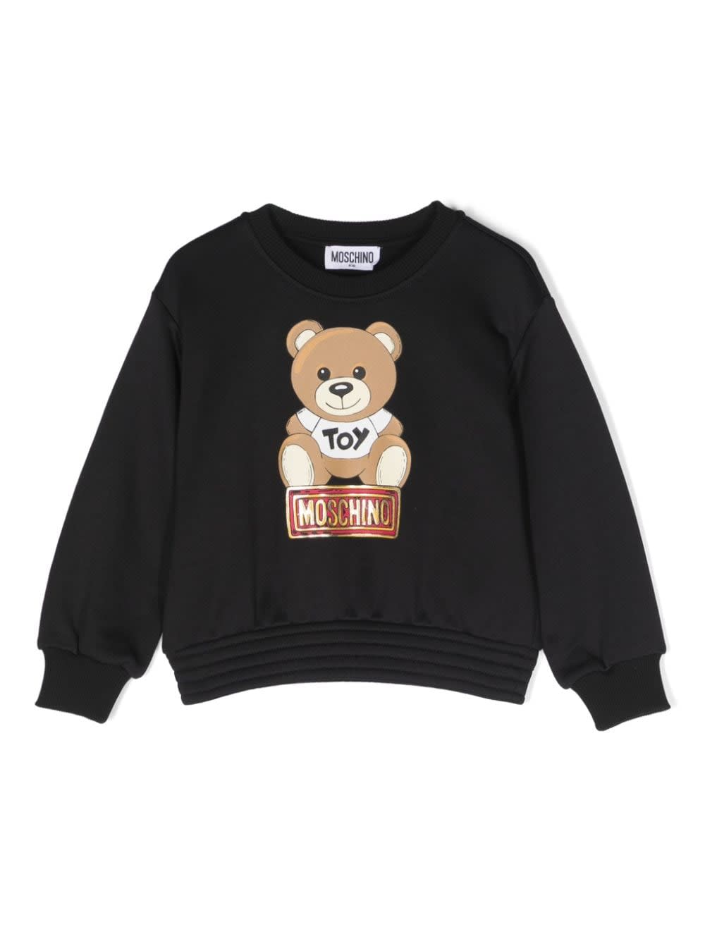 Moschino Kids'  Felpa Teddy Bear Nera In Misto Cotone Bambina In Bianco