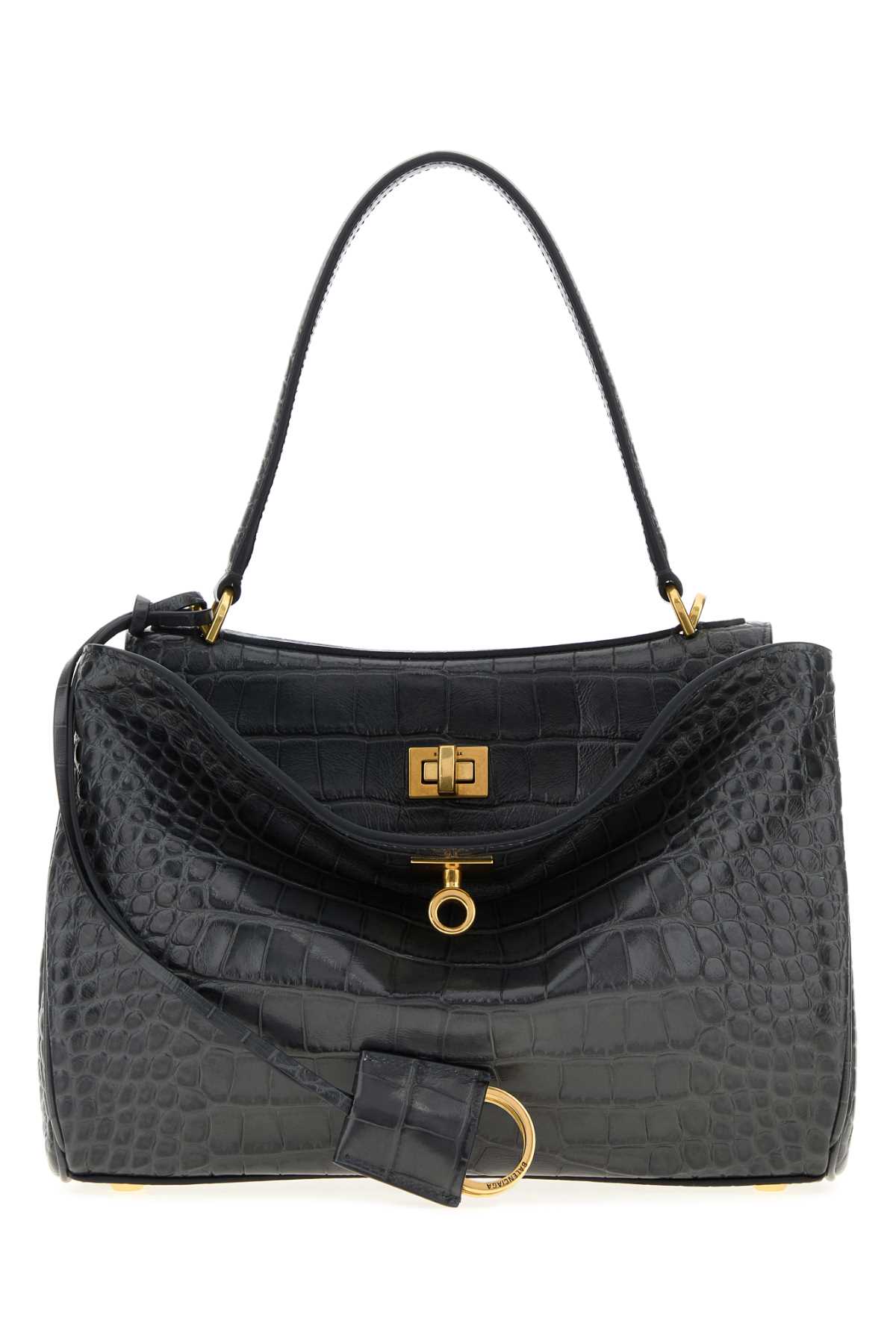 Balenciaga Rodeo Leather Shoulder Bag With Croco Effect In Brown