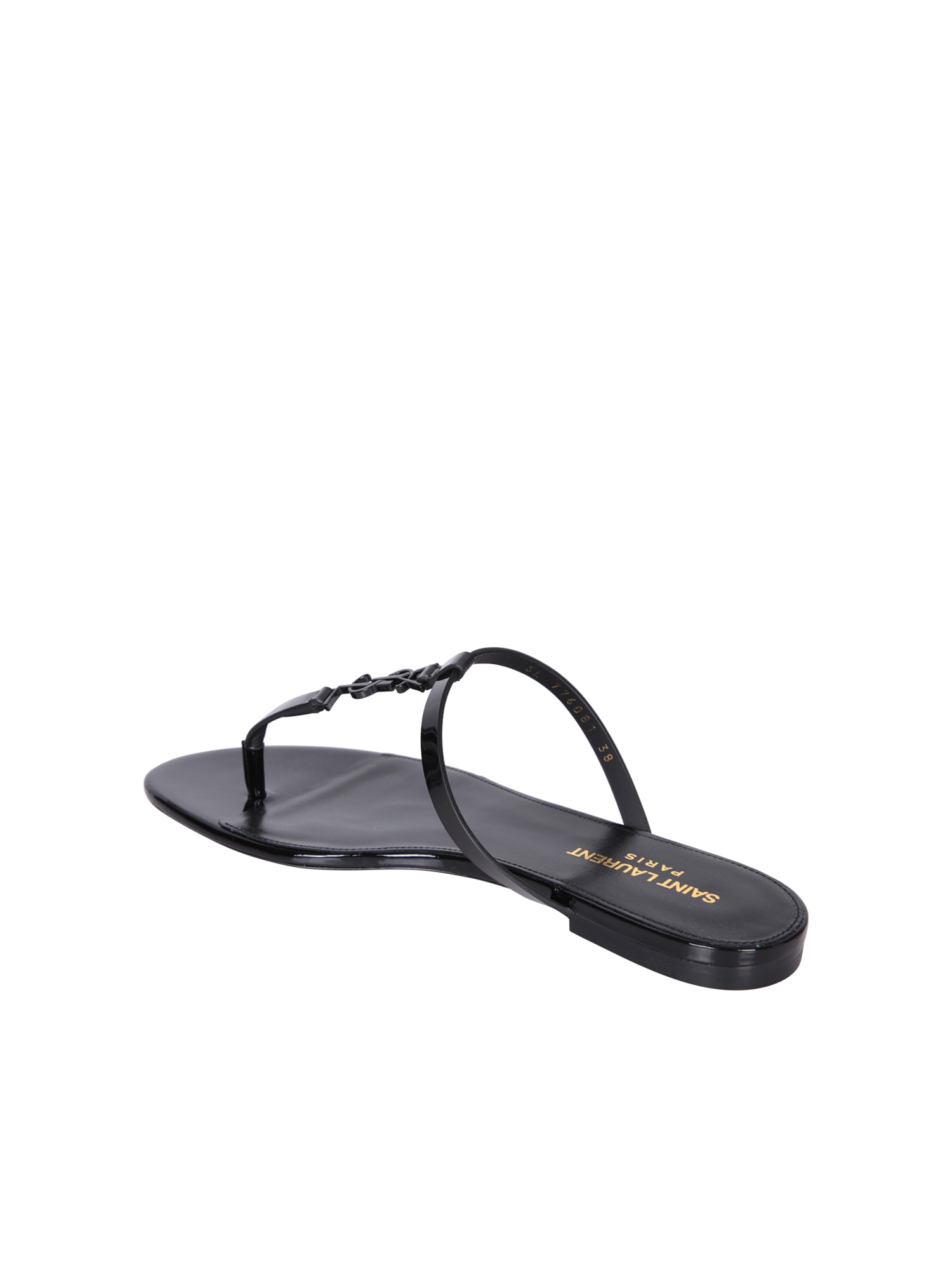 Shop Saint Laurent Cassandra Black Thong Sandals