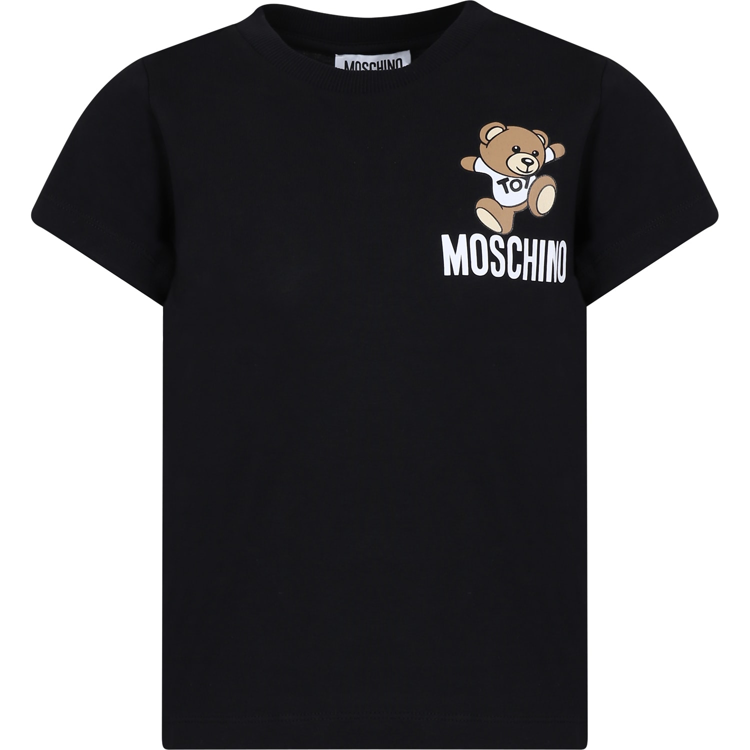 Moschino Black T-shirt For Kids With Teddy Bear And Logo In Nero