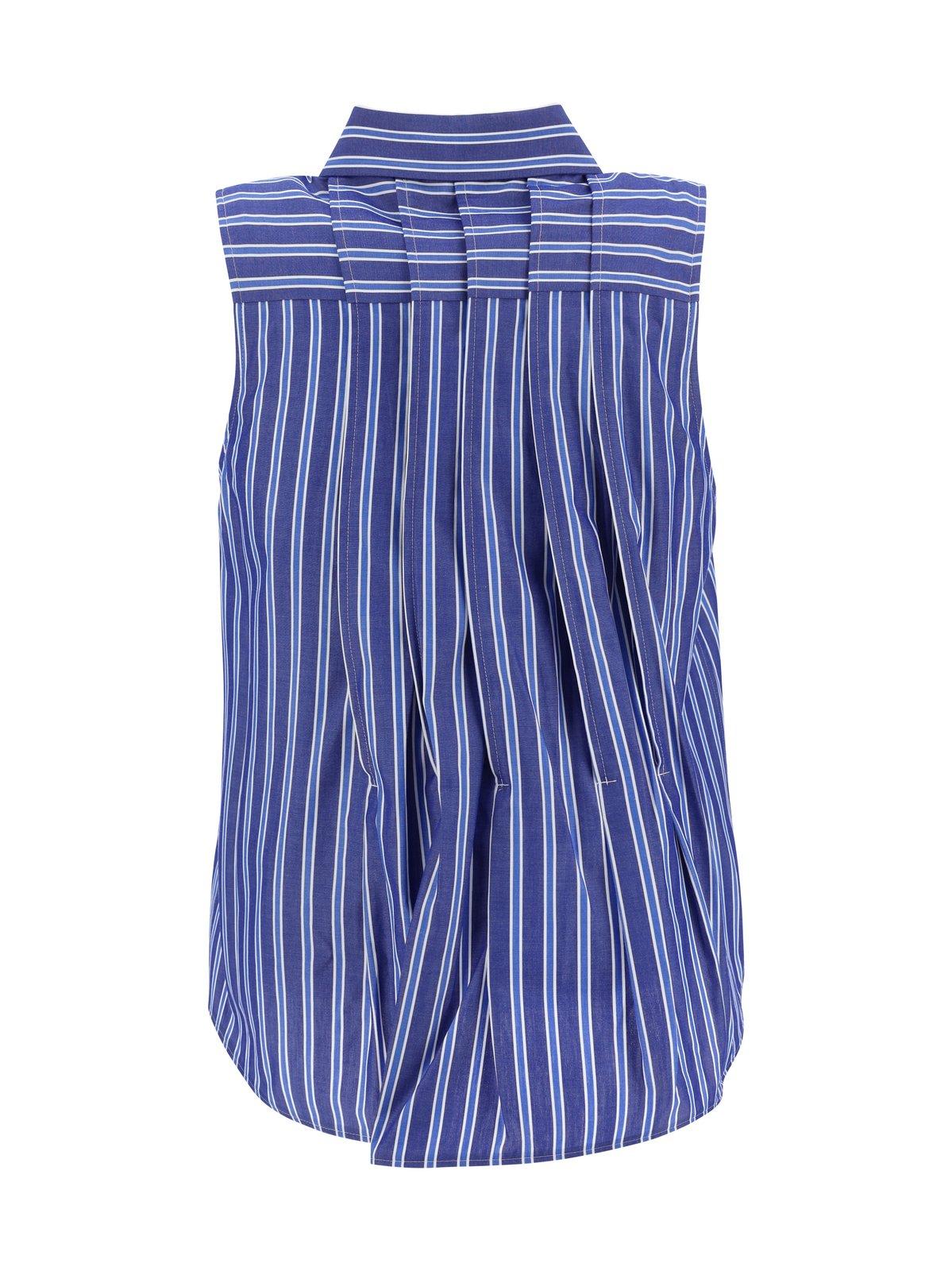 Shop Sacai Striped Flared Hem Sleeveless Shirt In Blue