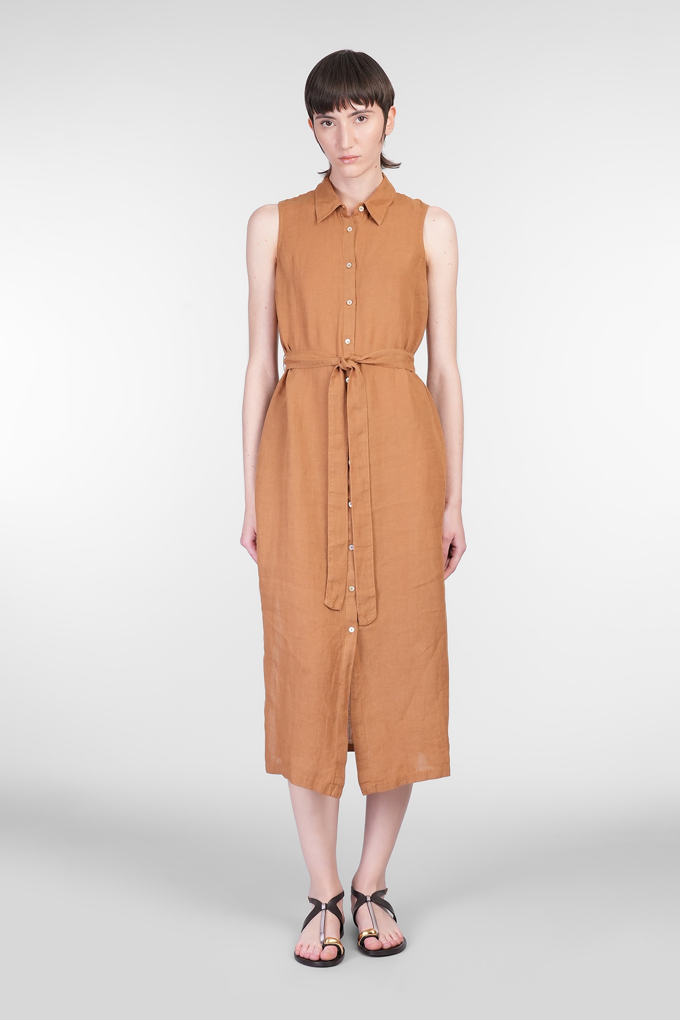 120% LINO DRESS WOMAN IN BROWN LINEN