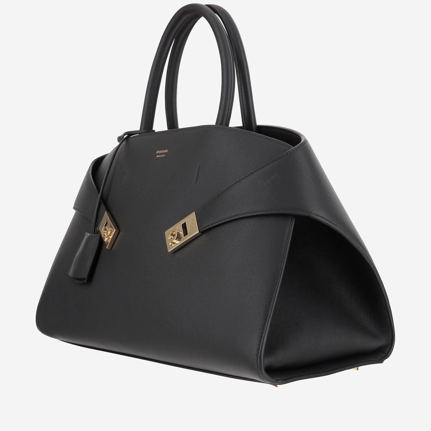 Ferragamo 'hug' Black Handbag With Logo And Gancini Buckle In Black