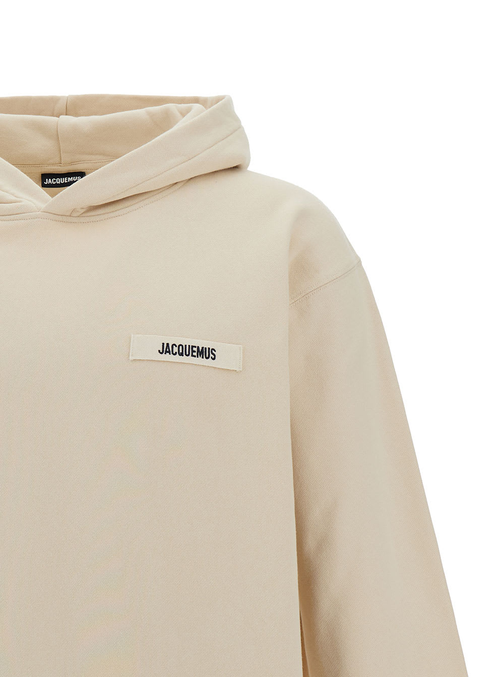 Shop Jacquemus Le Hoodie Gros-grain Beige Hoodie With Logo Patch In Cotton Man