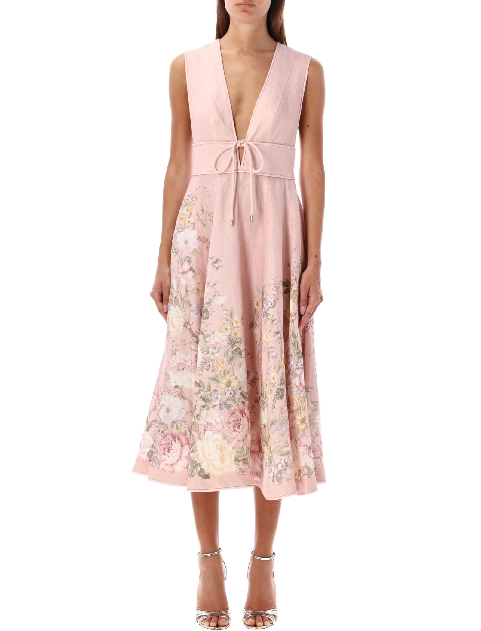 Shop Zimmermann Waverly Midi Rose Dress In Pink Floral