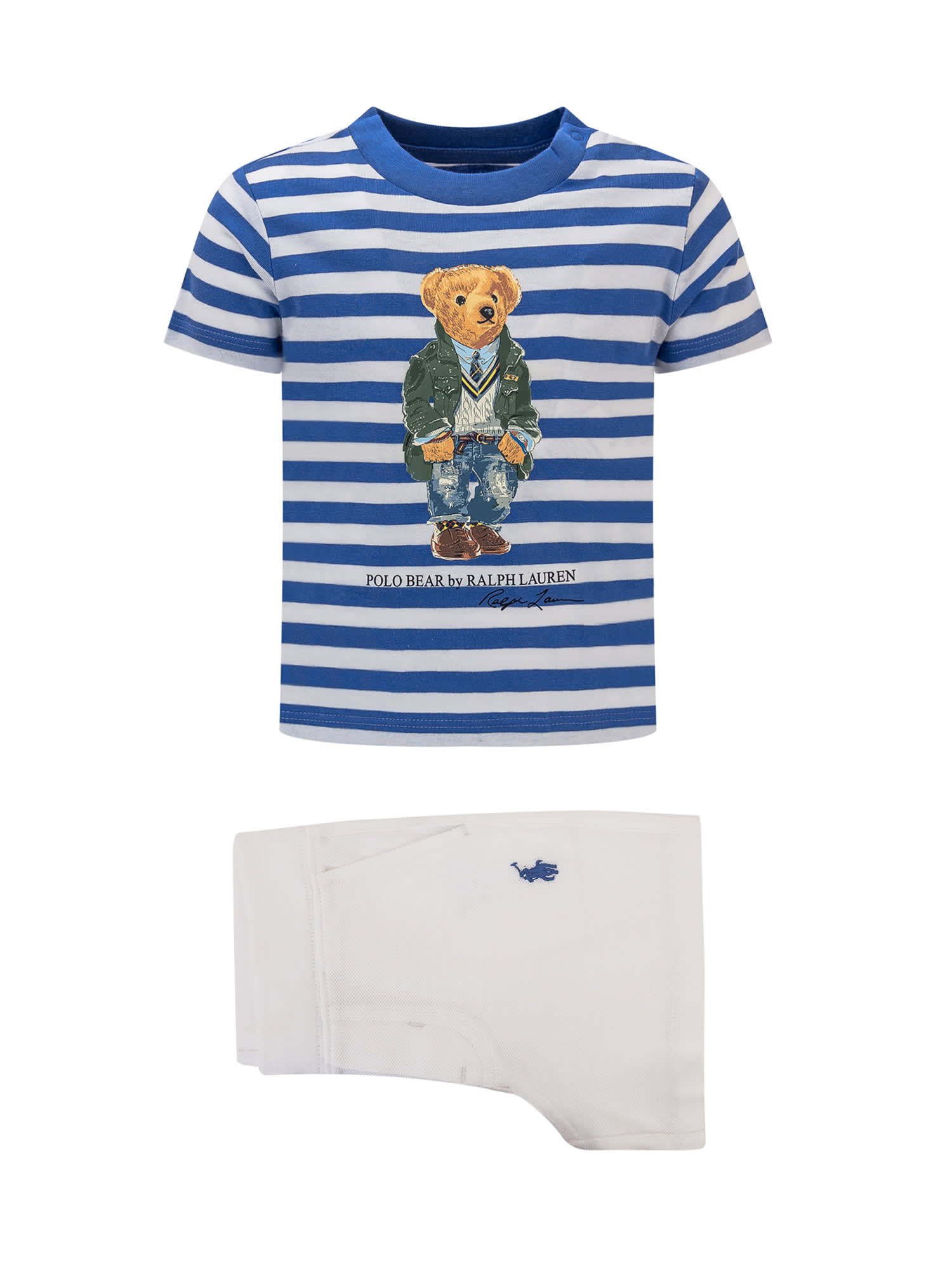 Polo Ralph Lauren Babies' T-shirt And Shorts Set In New England Blue/white
