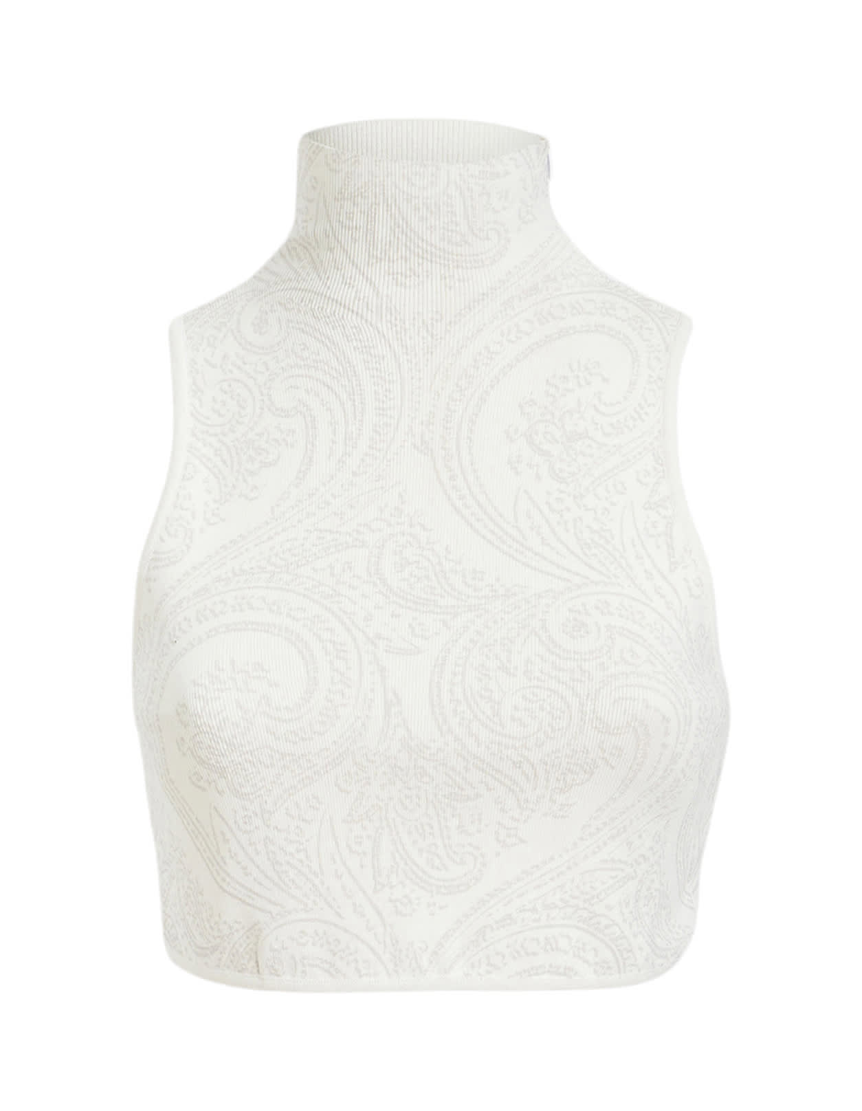 ETRO WHITE CROP TOP WITH PAISLEY PRINT