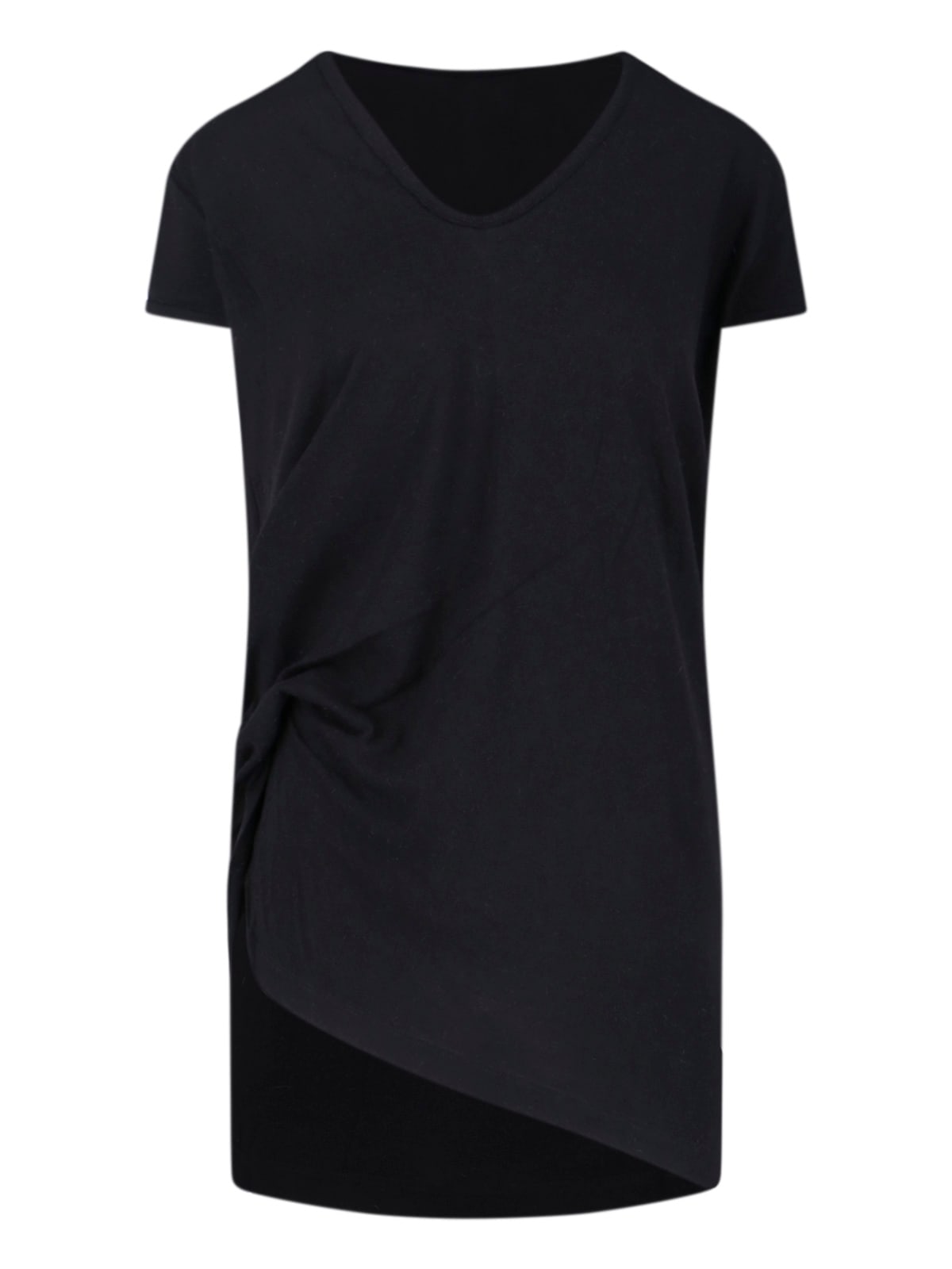 Rick Owens Short Sleeves With Asymmetric Hem And V-neckline In Black