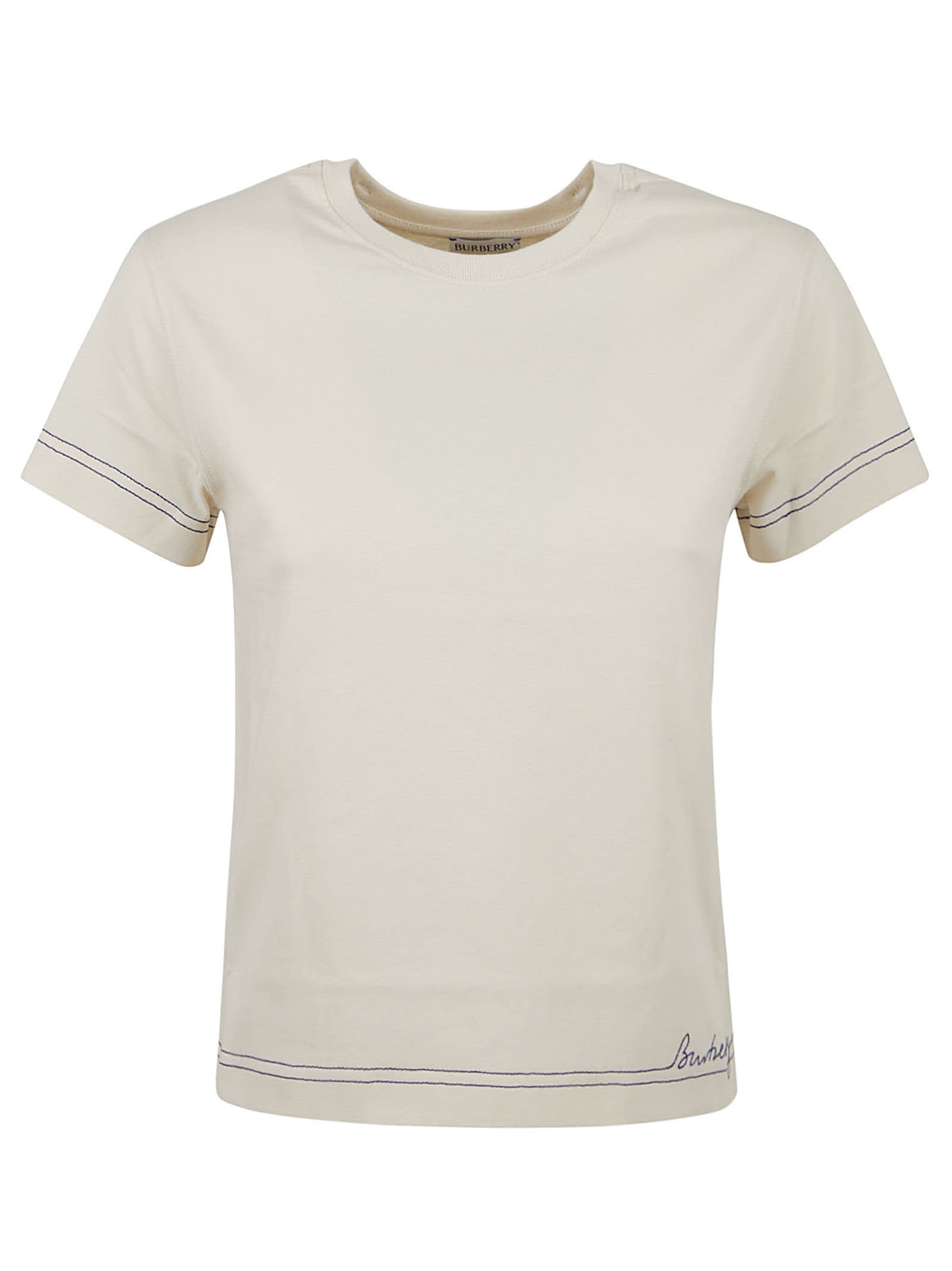 Shop Burberry Logo Embroidered Crewneck T-shirt In Soap