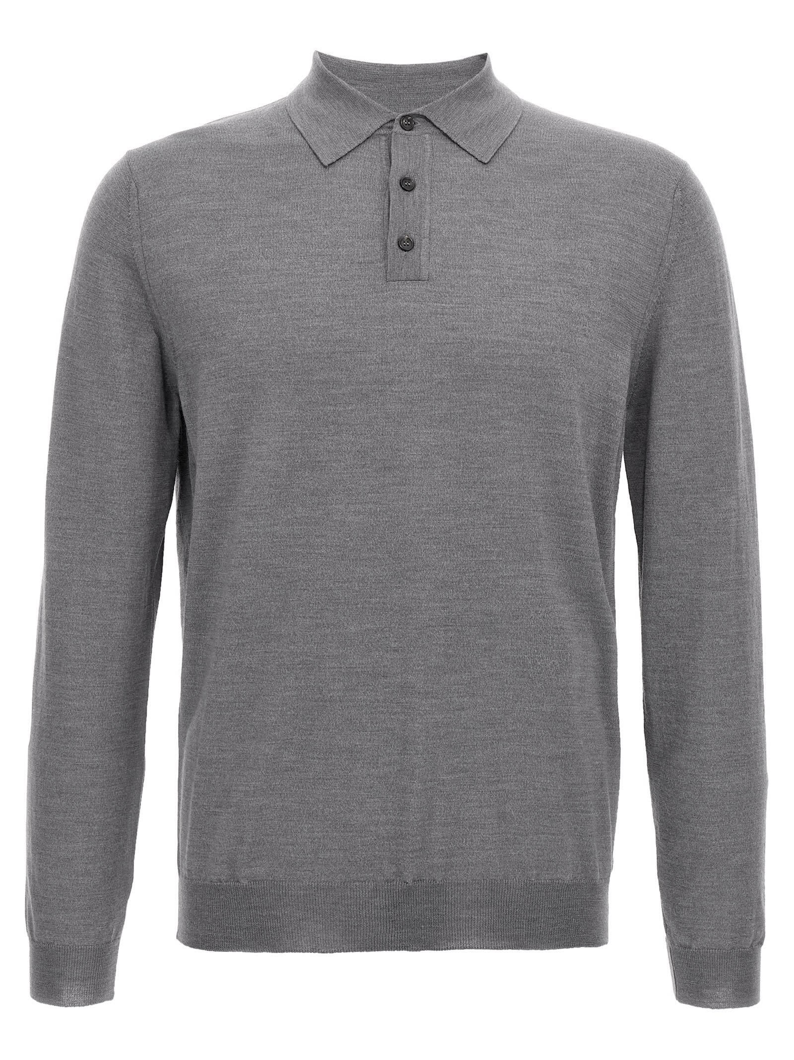 Zanone Virgin Wool Polo Shirt With Button Placket And Cuffed Sleeves In Gray