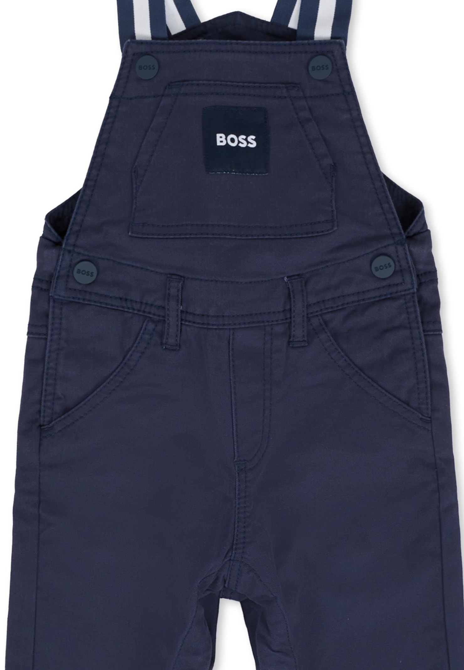 Hugo Boss Blue Dungarees For Baby Boy With Patch In Blue