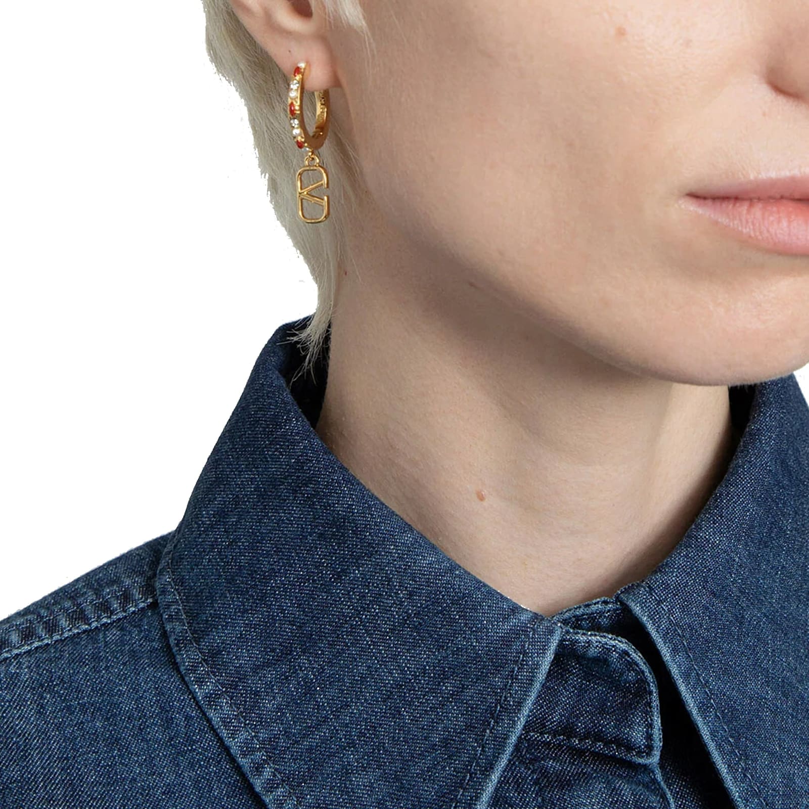 Valentino Bejeweled Hoop Earrings In Gold