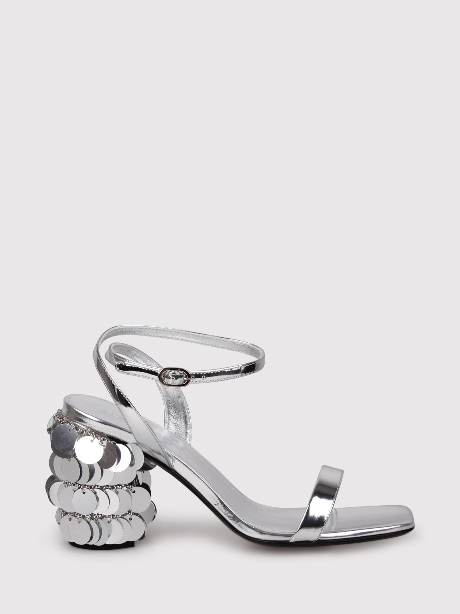 Shop Rabanne Silver Sequin Heeled Sandals