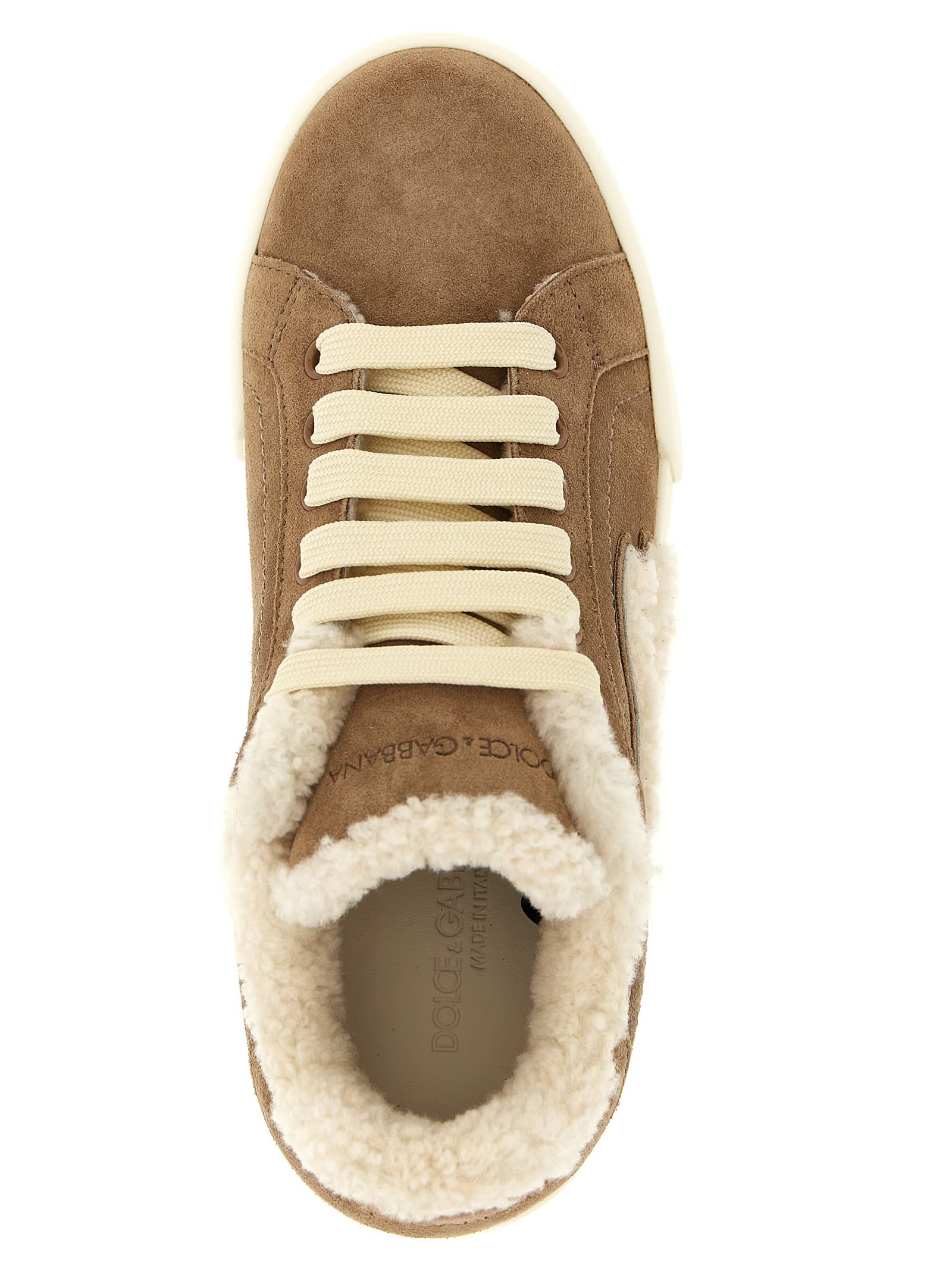 Dolce & Gabbana Suede Sneakers With Shearling Lining Shoes In Brown