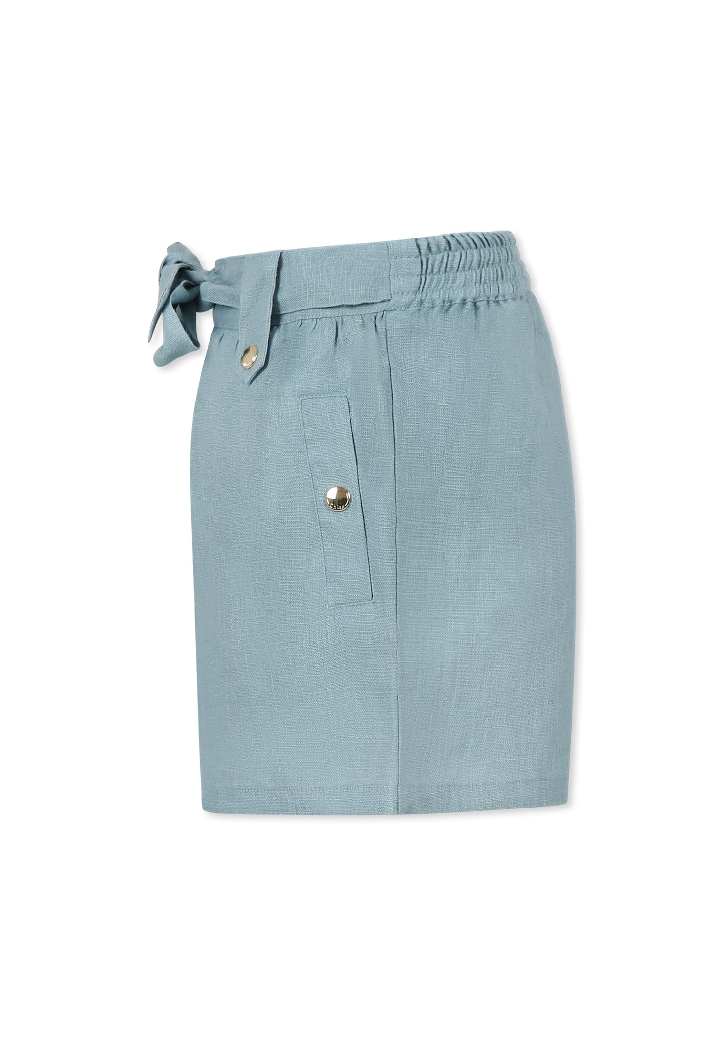 Chloé Light Blue Shorts For Girl With Logo In Light Blue