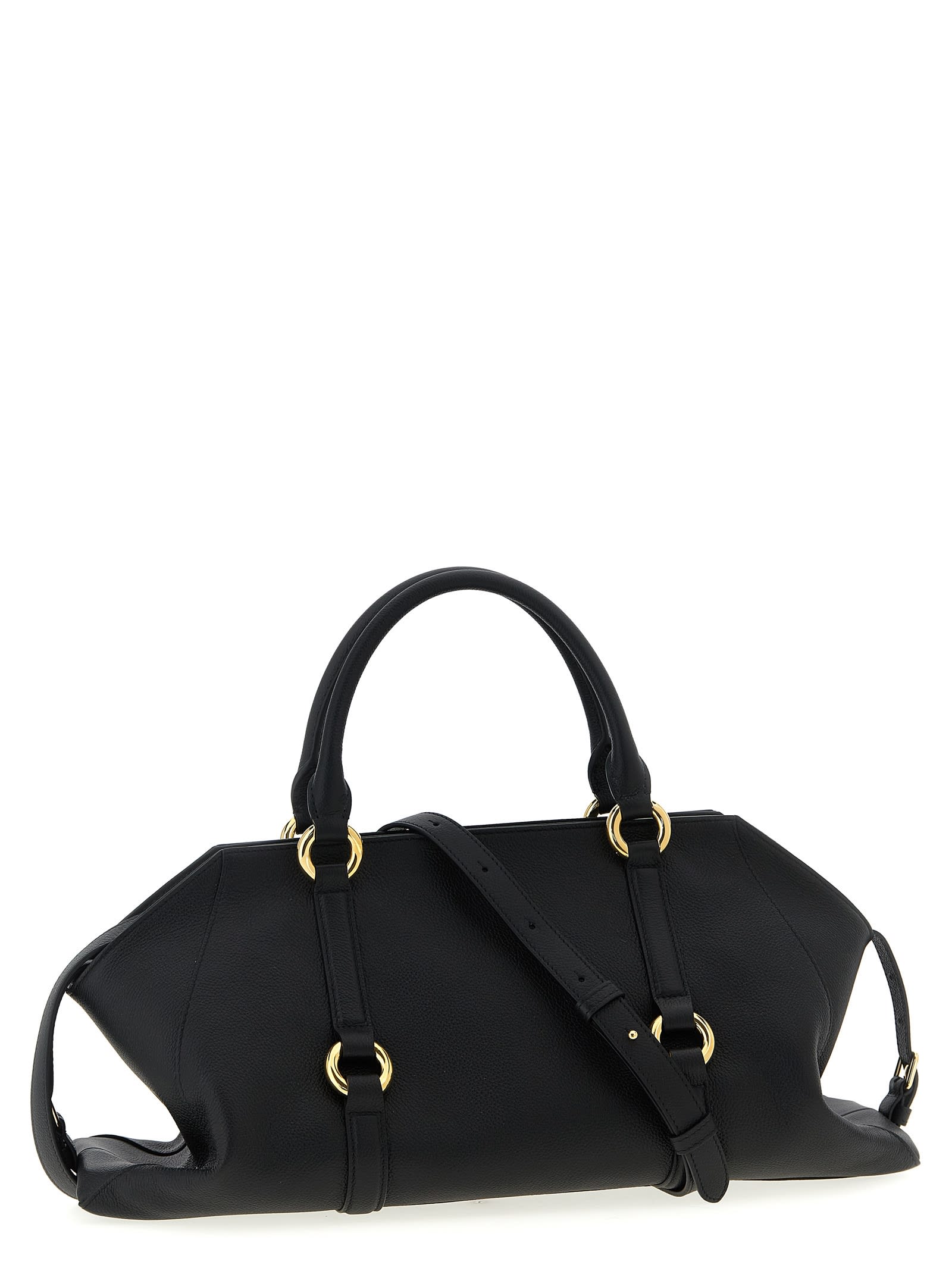 Alexander Mcqueen Farringdon Medium Elongated Calf Leather Shoulder Bag In Black