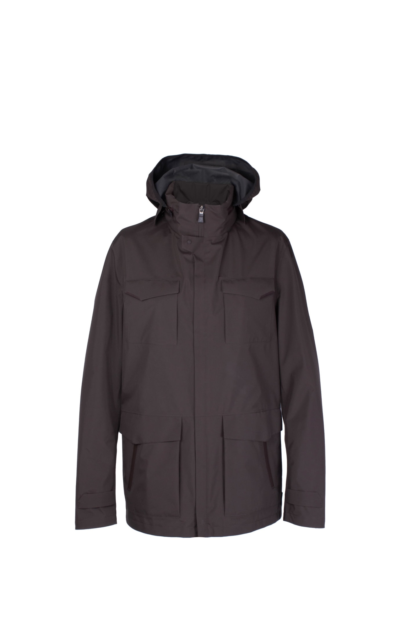 Shop Herno Jacket With Removable Hood In Brown