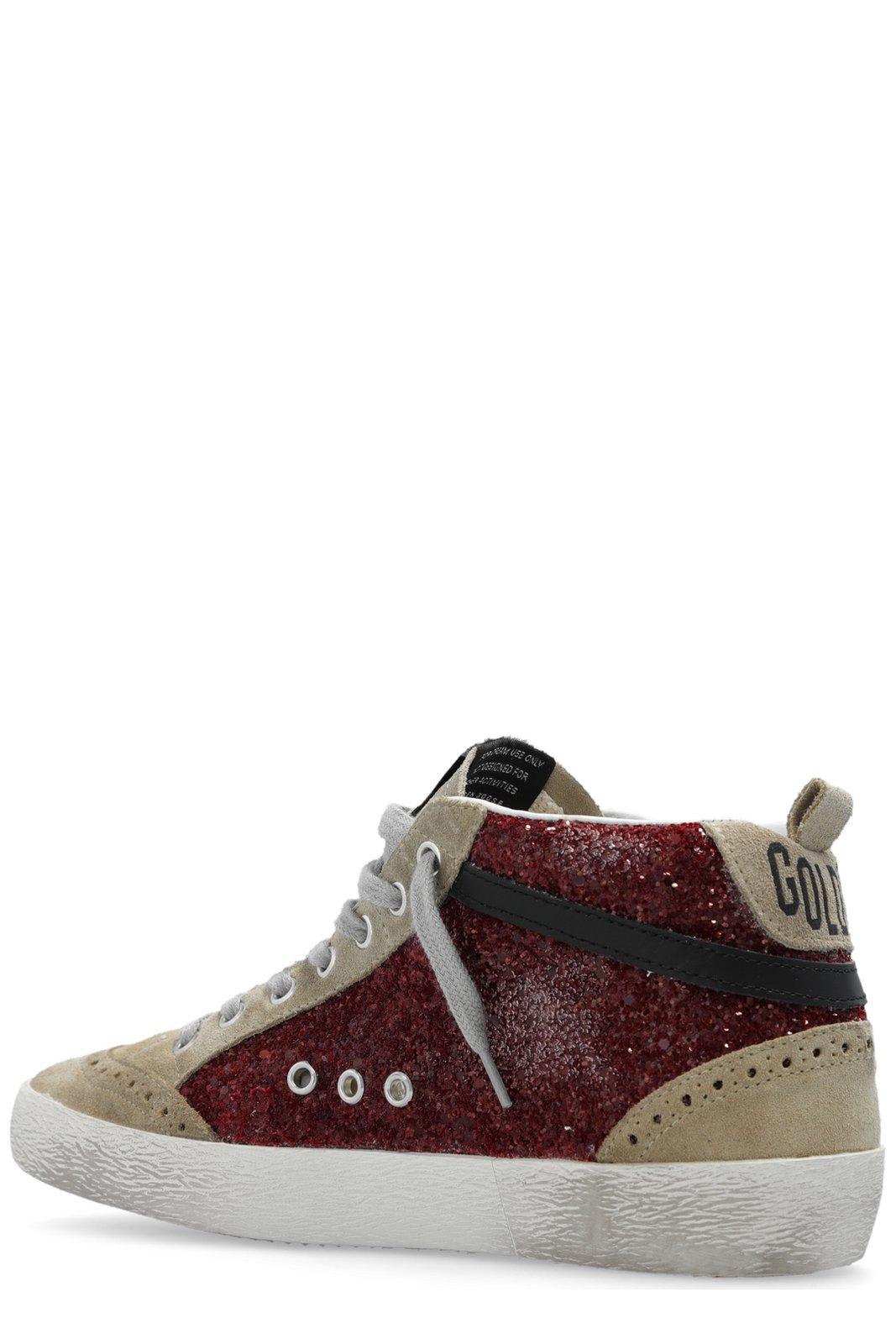 Golden Goose Deluxe Brand Women Mid Star Classic High-top Suede Sneakers With Glitter Inserts In Dark Red/taupe/white/black