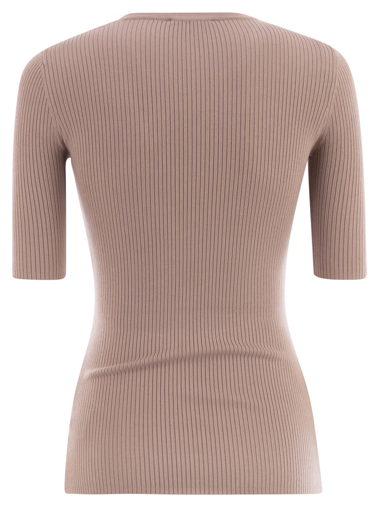 Elisabetta Franchi Ribbed Jumper With Pocket In Neutral