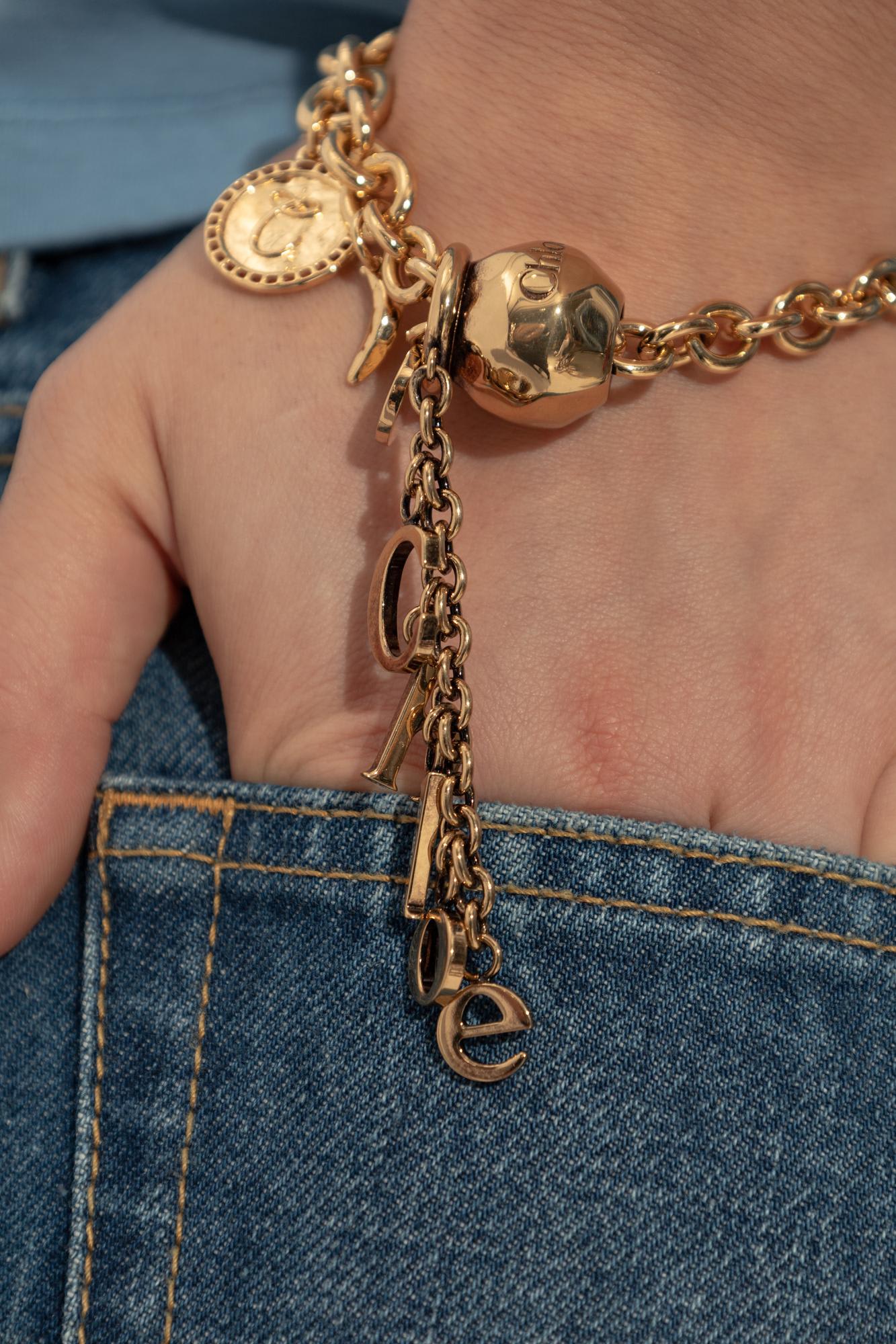 Chloé Sphere Logo-letters Dice Bracelet Charm In Gold