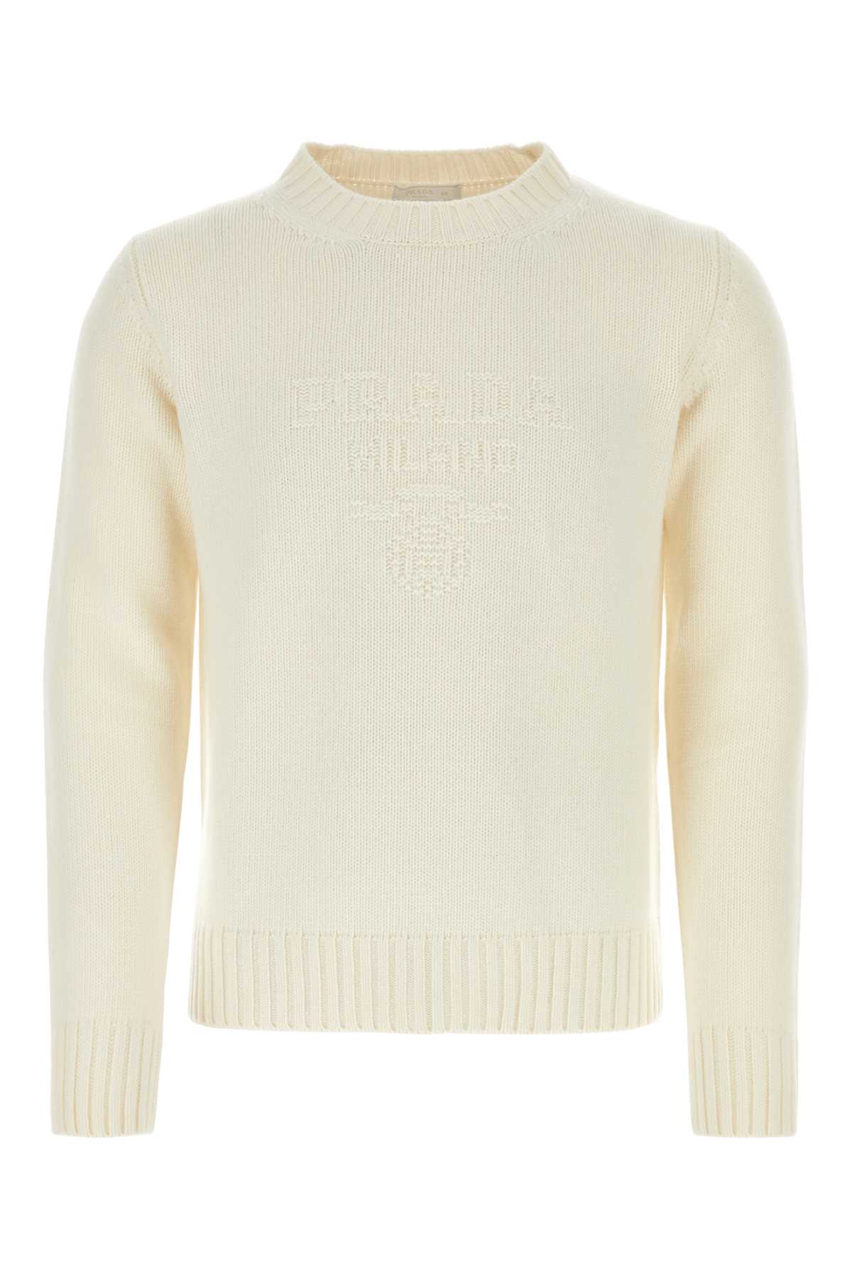 Shop Prada Ivory Wool Blend Sweater In Bianco