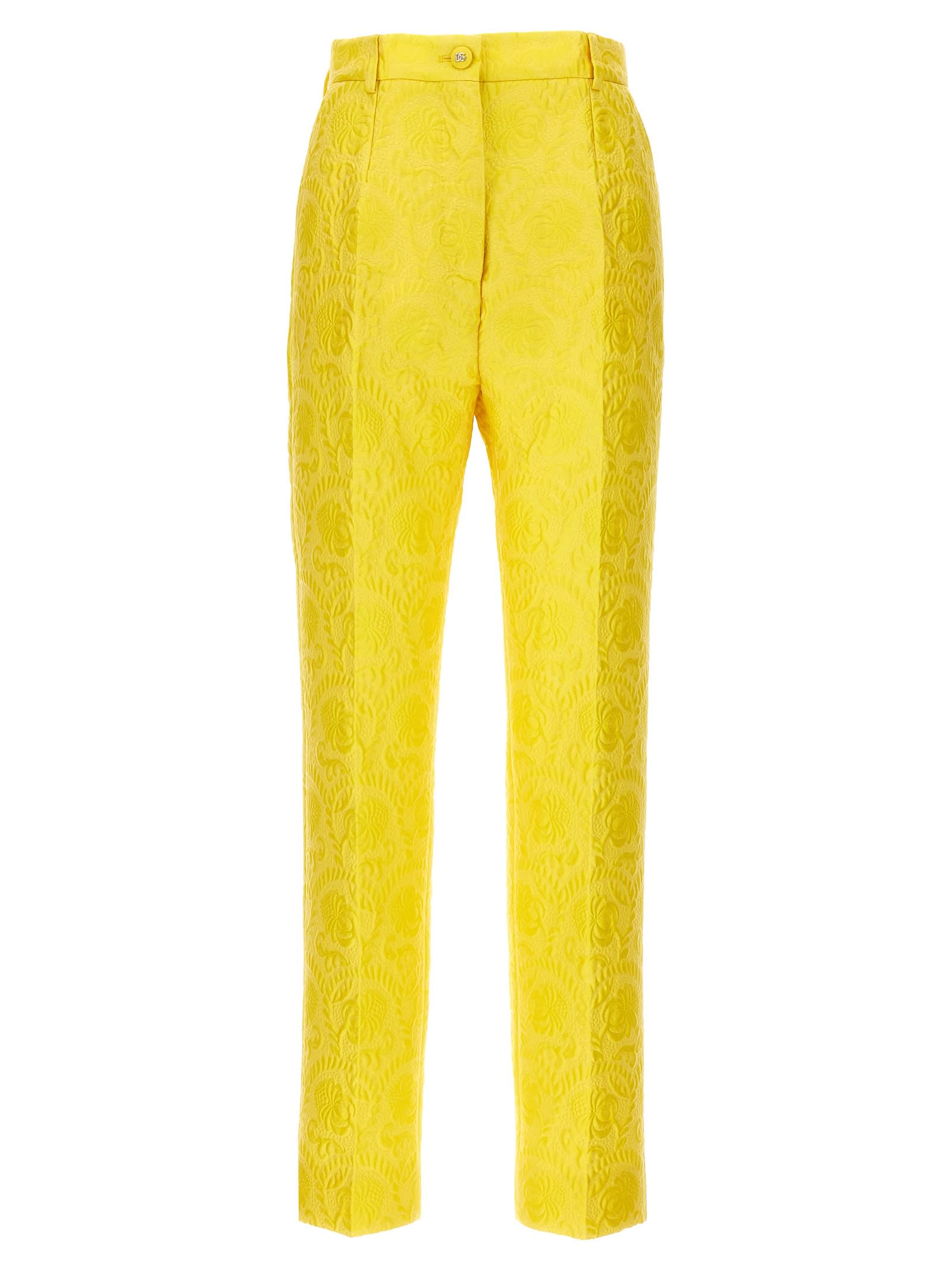 Shop Dolce & Gabbana Jaquard Tailored Trousers In Yellow