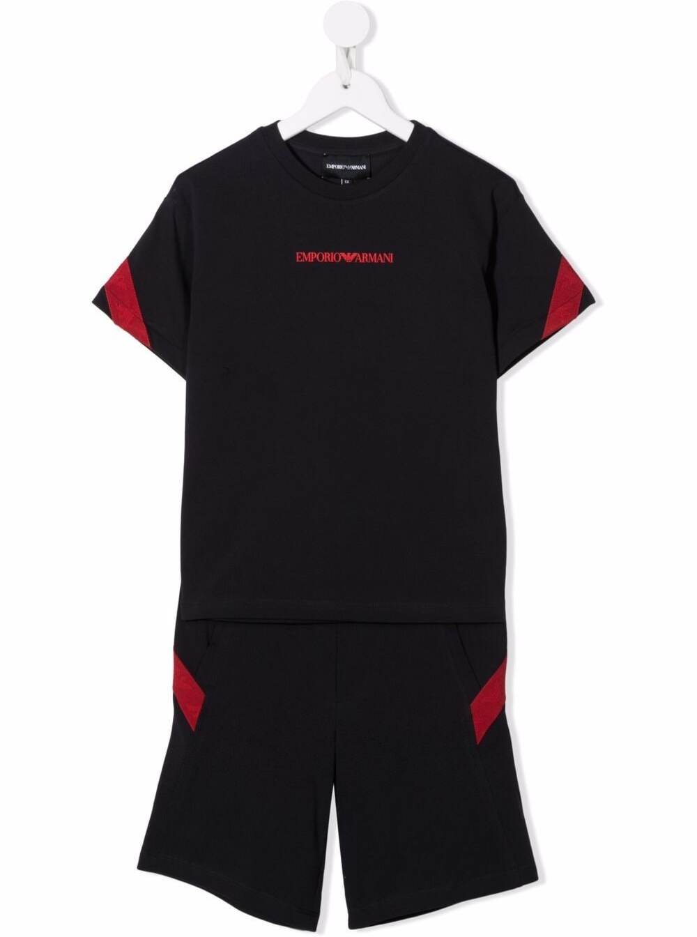 Emporio Armani Kids Boys Black And Red Cotton Suit