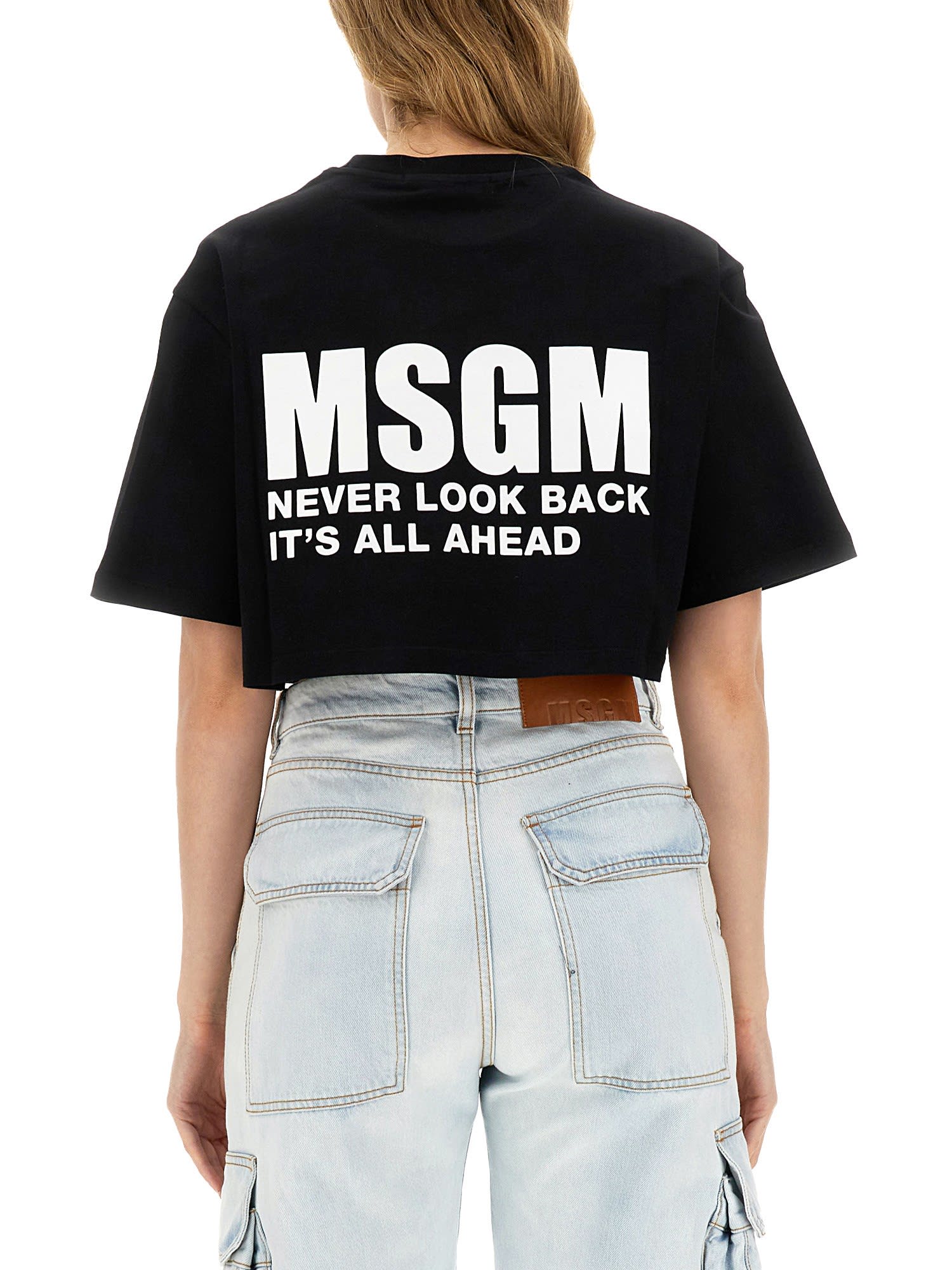 Shop Msgm Logo Cropped T-shirt In Black