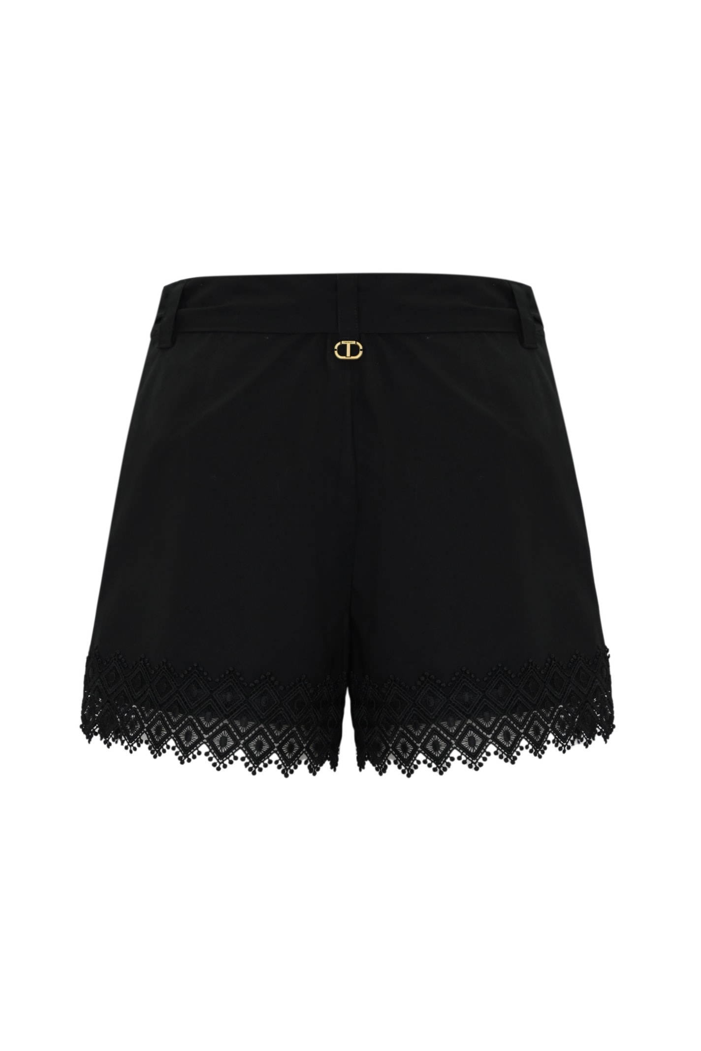 Shop Twinset Cotton Shorts With Embroidery In Nero