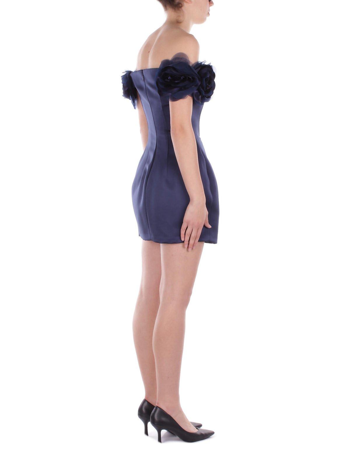 Elisabetta Franchi Mini Dress With Floral Embellishments And Off-the-shoulder Design