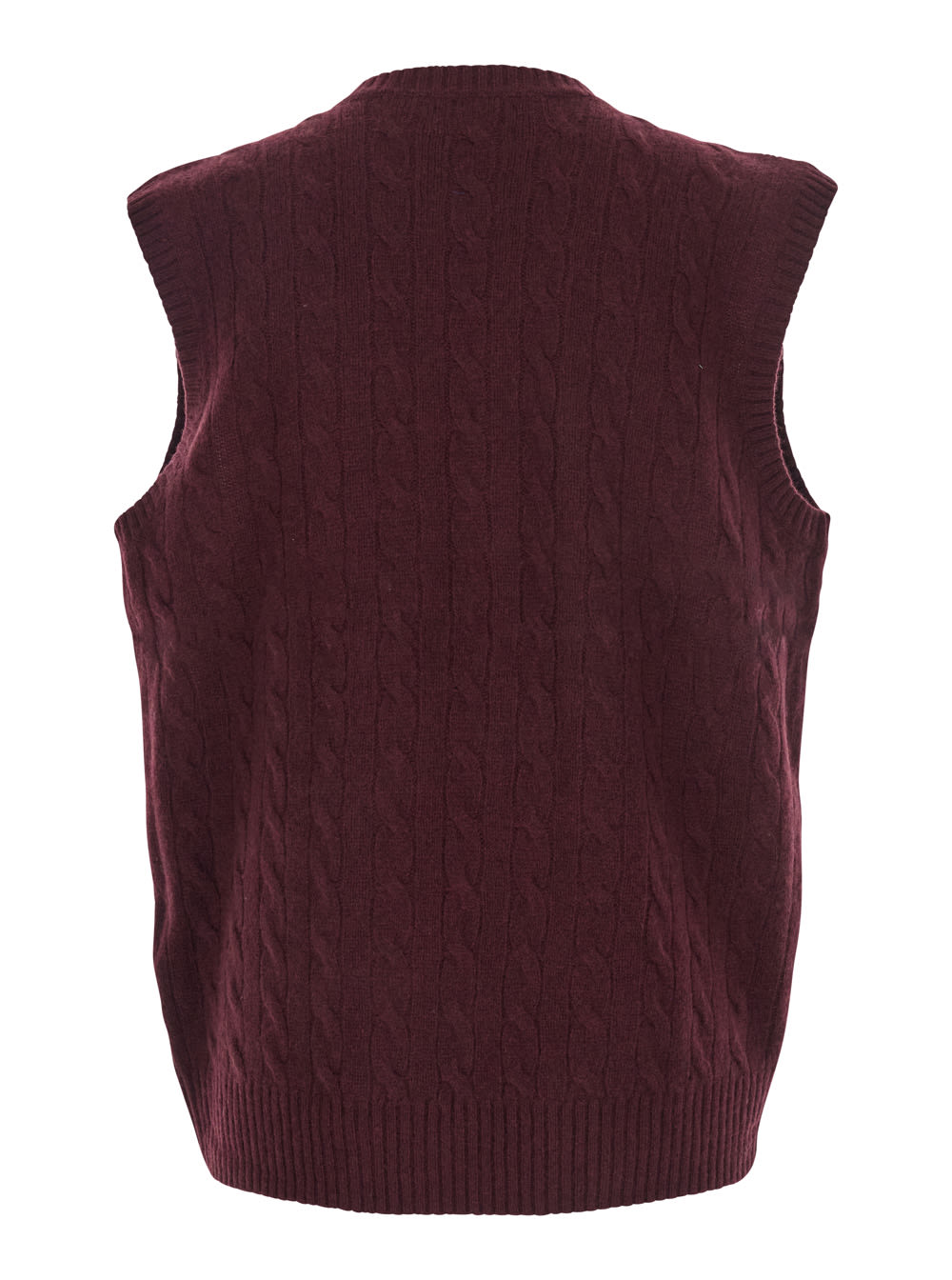 Polo Ralph Lauren Bordeaux Sleeveless Vest With V Neck And Pony Embroidery On The Front In Wool And Cashmere Man In Burgundy