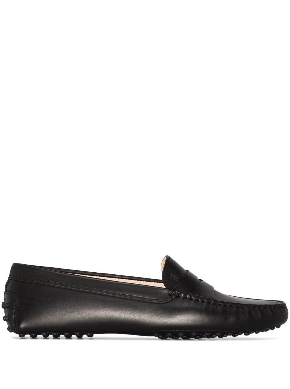 Tod's Gommino Black Loafers With Embossed Logo In Smooth Leather Woman