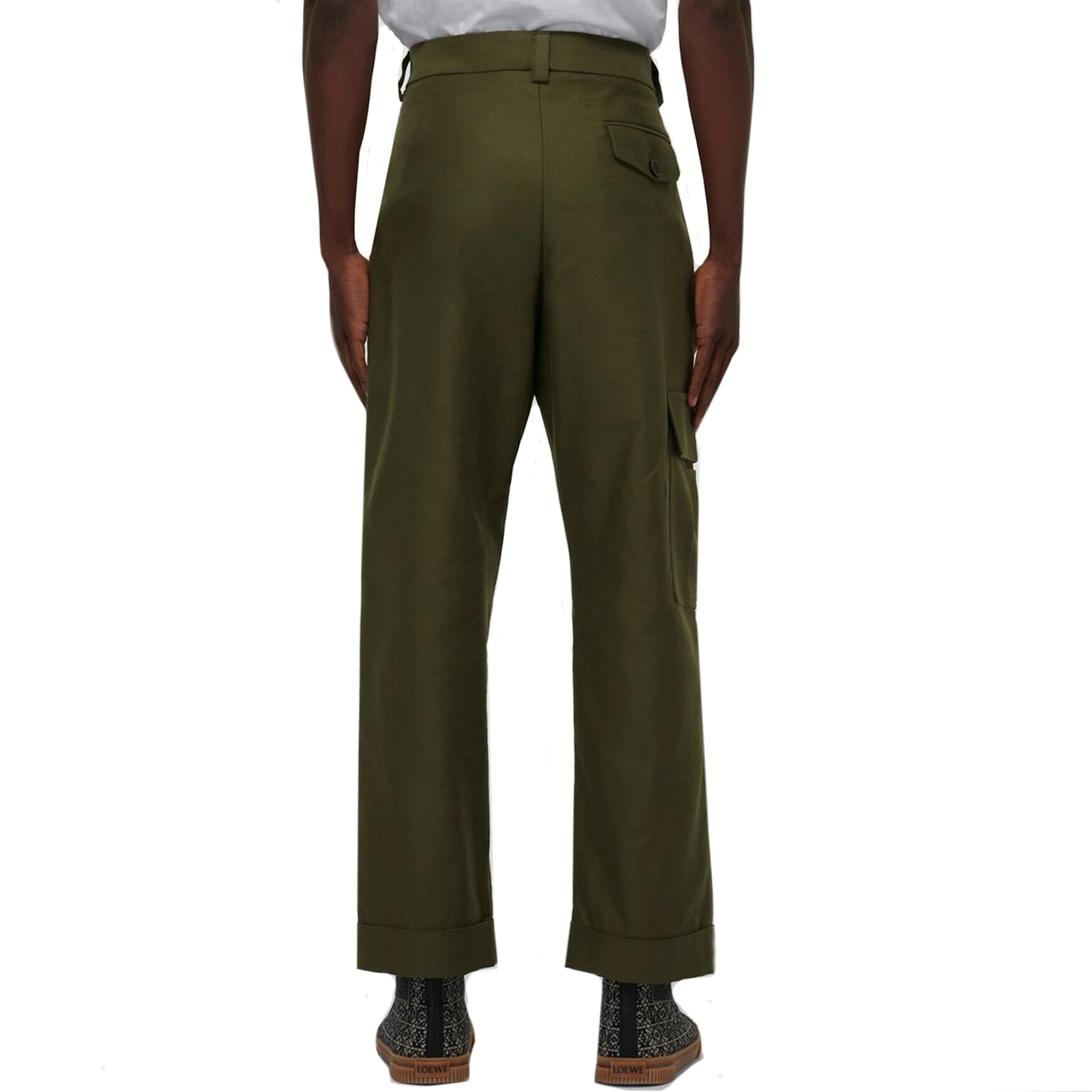 Shop Loewe Cropped Cargo Pants In Green