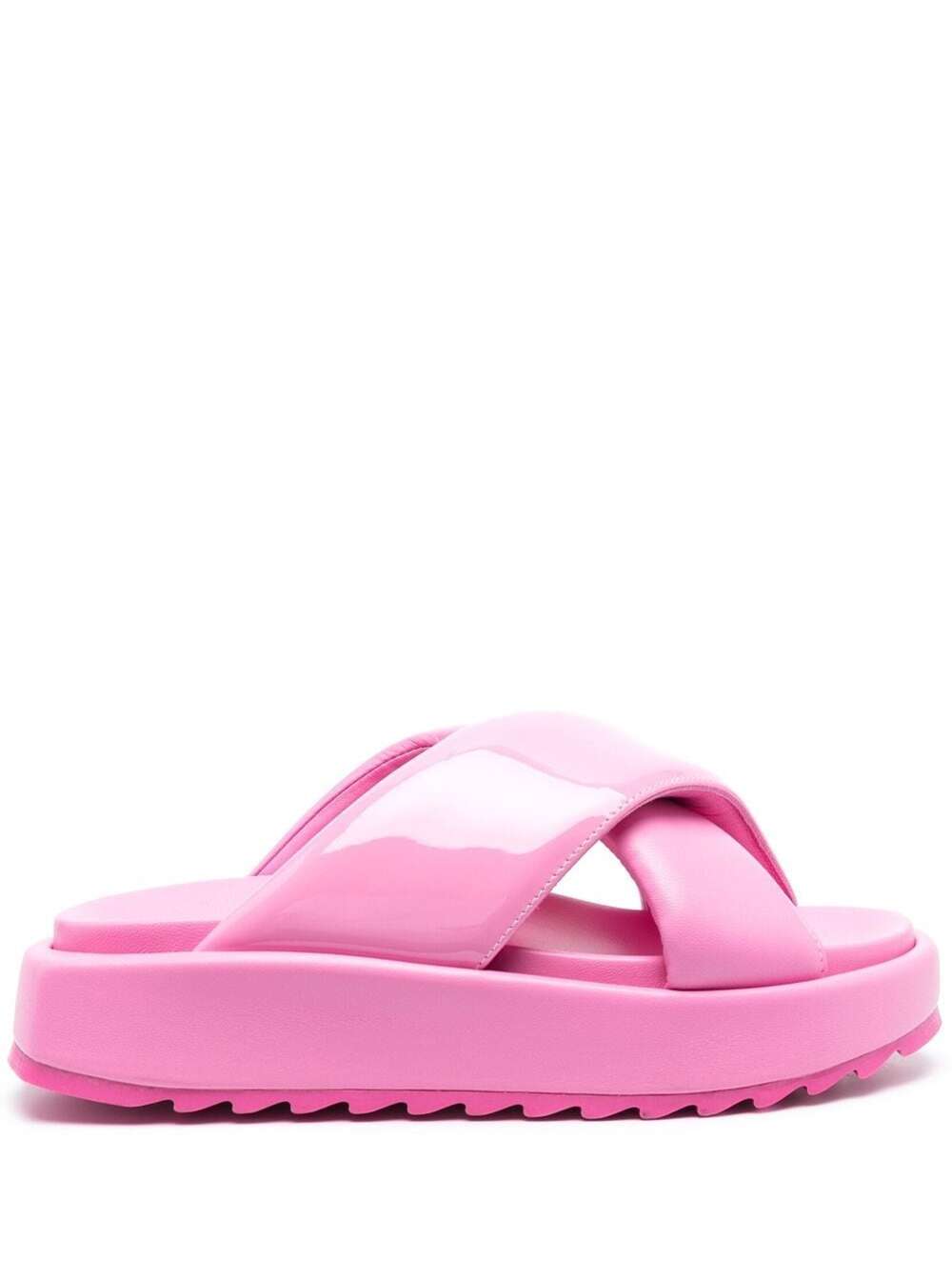 Shop Gia Borghini Pink Crossover Strap Slides Glossy Finish In Leather Woman